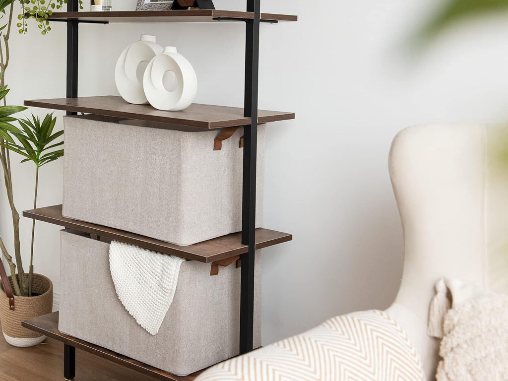 StorageWorks 45L Extra Large Storage Baskets, Storage Bins for Shelves, Closet, Fabric Organizers with Handles and Metal Frame, Brown and Beige, 2-Pack