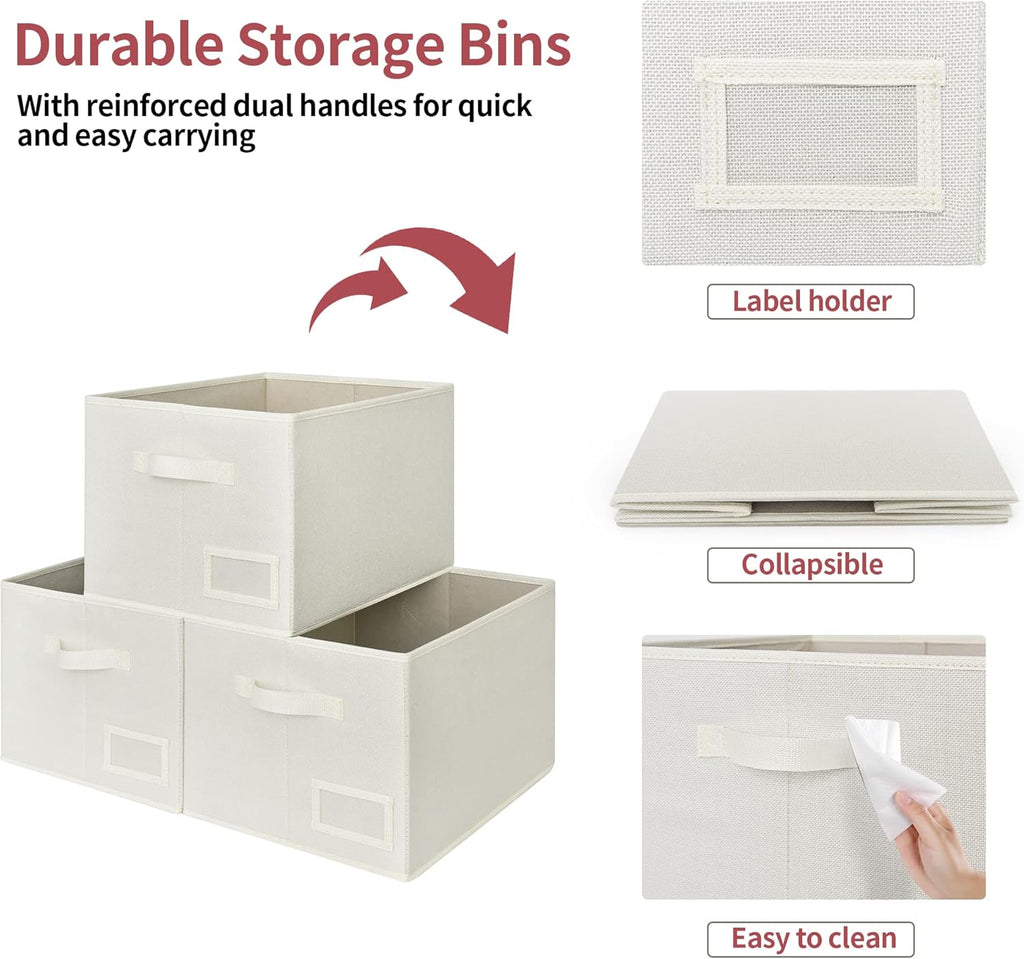 GRANNY SAYS Cloth Storage Bin with Label Holder, Closet Organizers and Storage Shelves, Sweater Storage Boxes for Closet Room, Storage Baskets for Organizing, Pearl White, Extra Large, 3-Pack