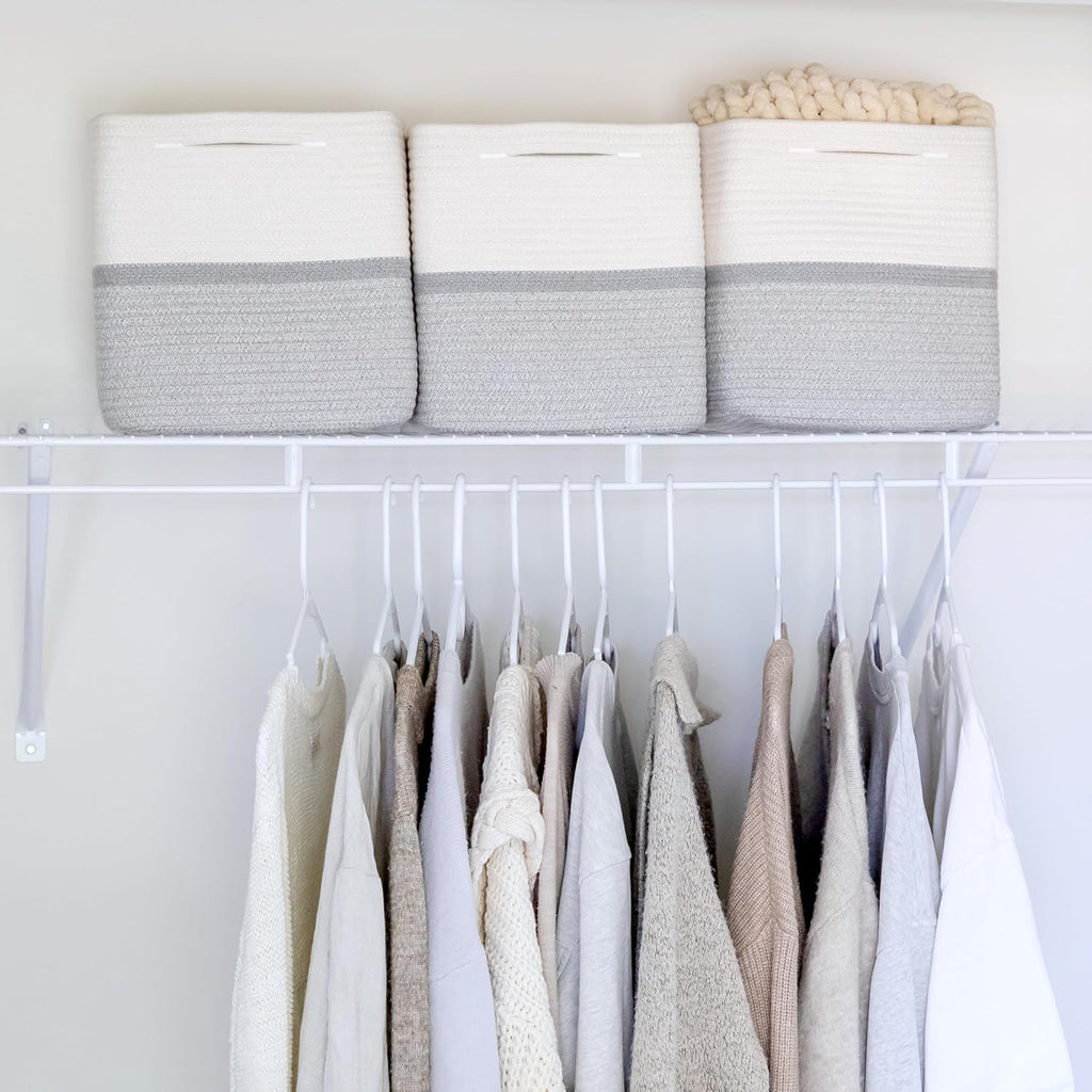 NaturalCozy Storage Cubes 11 Inch Cotton Rope Woven Baskets for Organizing, 3-Pack | Cube Storage Bin | Square Storage Baskets for Shelves Organizer, Classroom, Kids Toy Bins, Closet, Baby Nursery