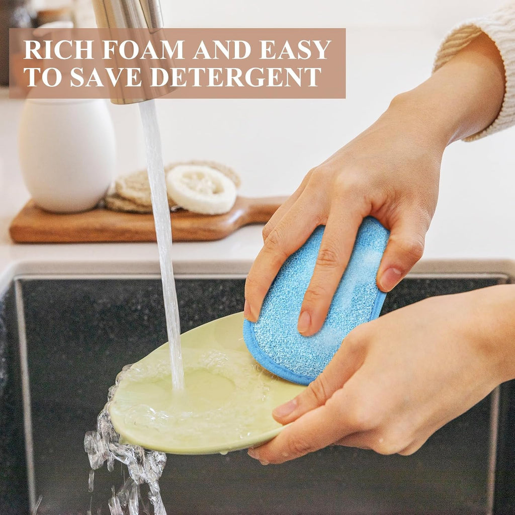 Boao 10 Pieces Multipurpose Kitchen Scrub Sponges, Non-Scratch Microfiber Scrub Sponges for Kitchen Reusable Scouring Pads Sponge Scrubber for Household Cleaning Dishes and Pots(Blue, Gray)