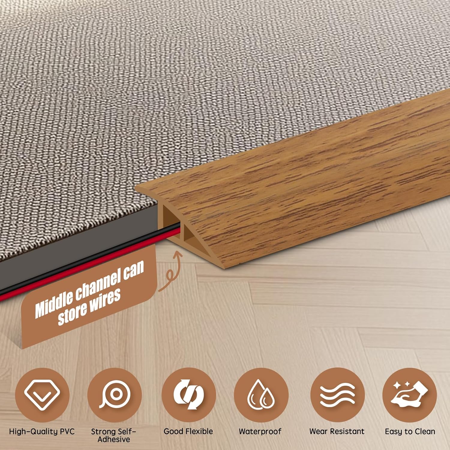 Floor Transition Strip Door Threshold 79" Floor Transition Reducer Trim on The Edges Threshold Strip Self Adhesive Suitable for Doorways, Tiles, Carpet