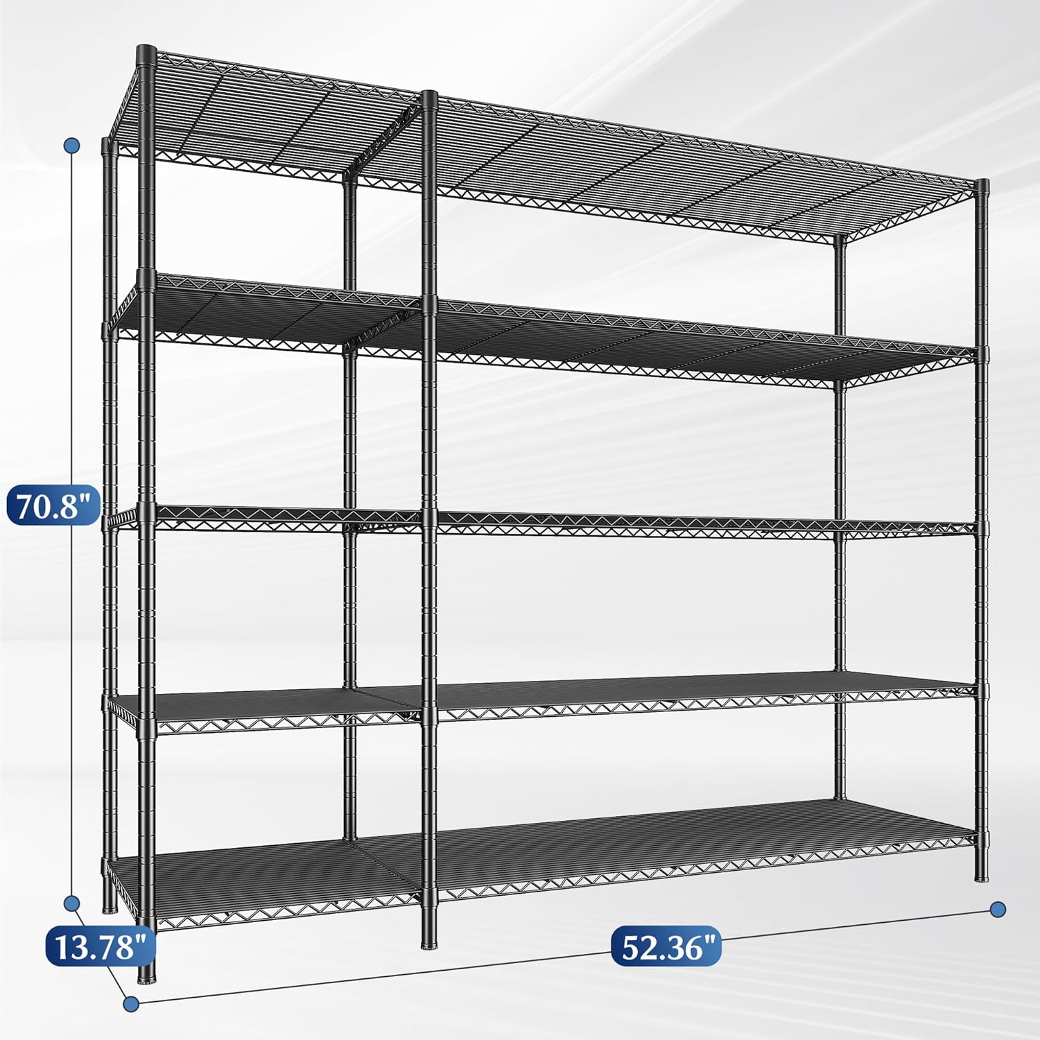 52.36" W Storage Shelves Metal Shelving Unit Load 1400LBS 5 Tier Wire Rack for Storage Adjustable Garage Shelving Heavy Duty Shelves for Pantry Kitchen Garage, 52.36W x13.78Dx70.8H