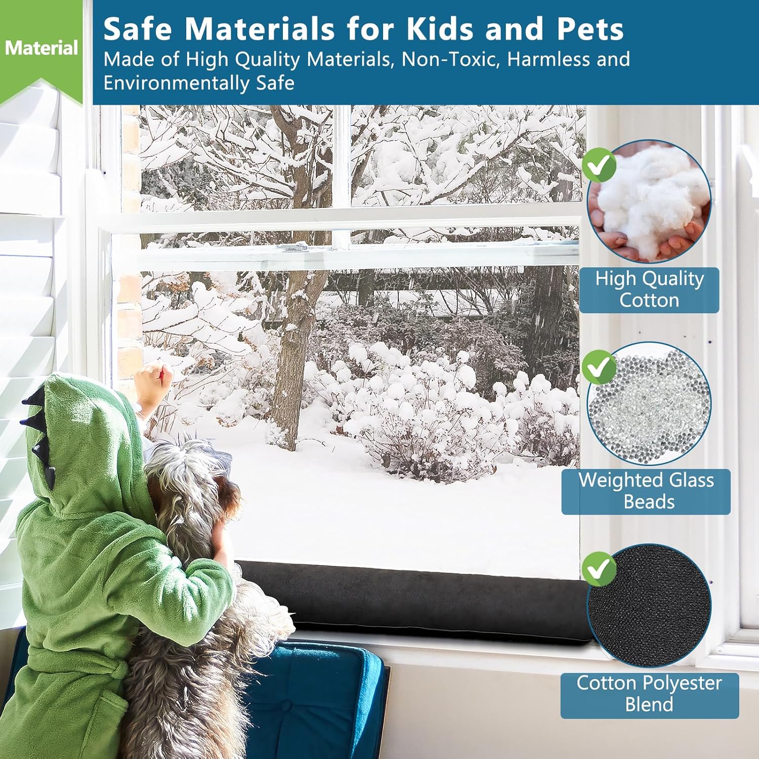 Anze Door Draft Stopper 32 inch Weighted Triangle Draft Stopper Door Air Noise Sound Blocker Warm in Winter and Cool in Summer, Black