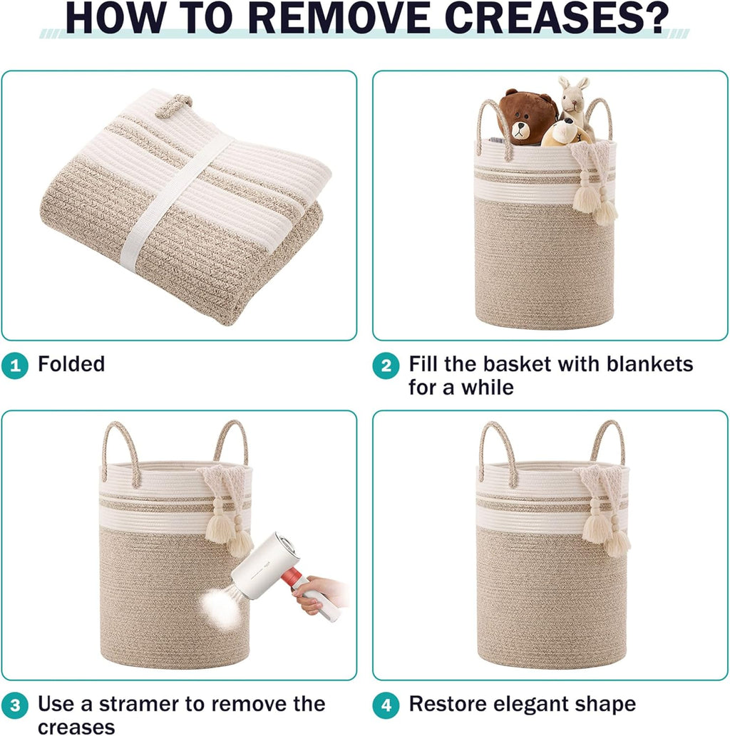 YOUDENOVA Woven Rope Laundry Hamper Basket, 100L Tall Laundry Basket, Baby Nursery Hamper for Blanket Storage, Clothes Hamper for Laundry in Bedroom-Extra Large-Brown