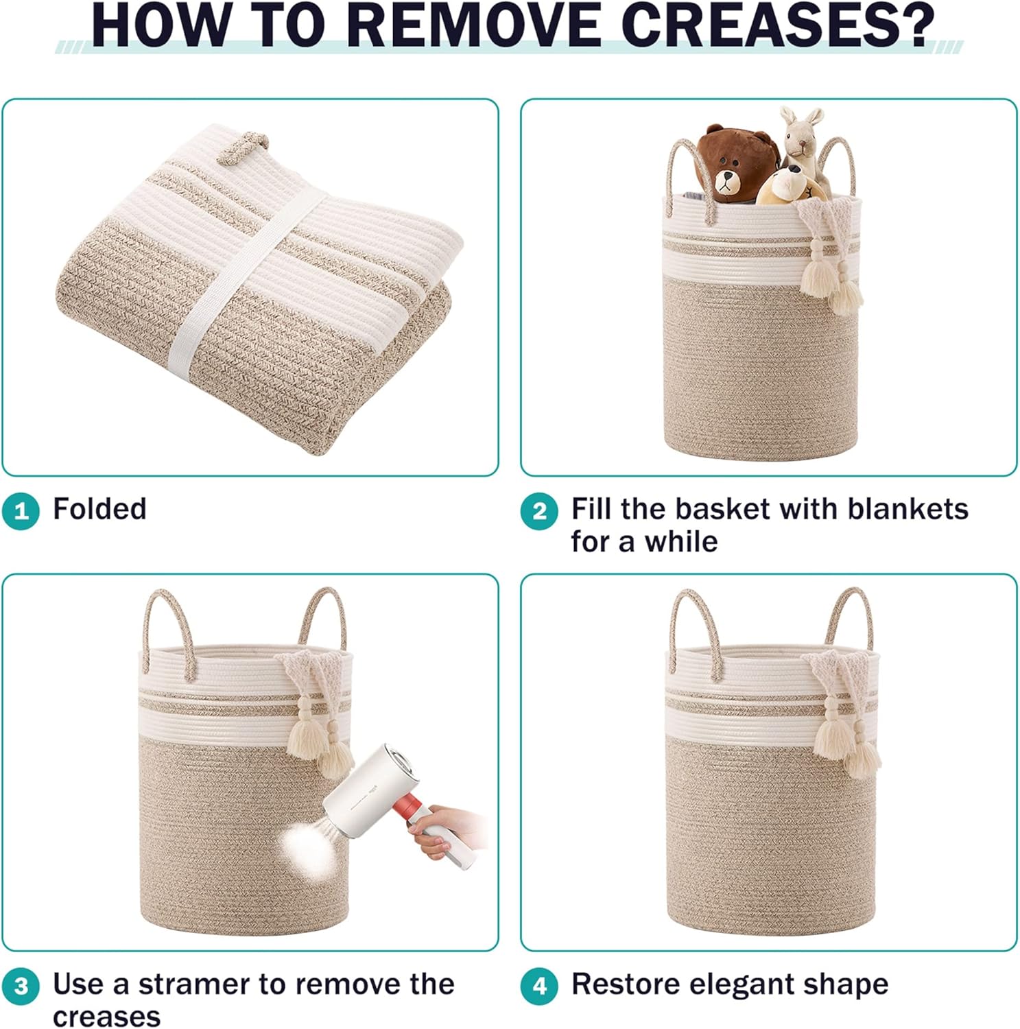 YOUDENOVA Woven Rope Laundry Hamper Basket, 100L Tall Laundry Basket, Baby Nursery Hamper for Blanket Storage, Clothes Hamper for Laundry in Bedroom-Extra Large-Brown