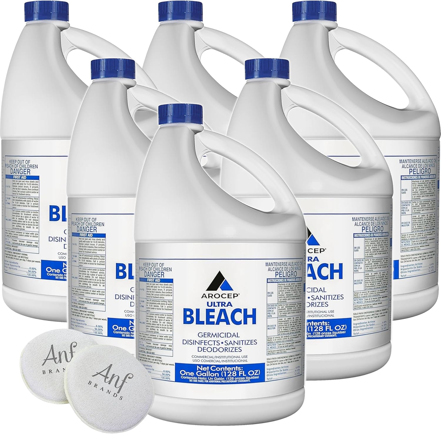 (6 Gallons) - Liquid Chlorine Bleach, for Laundry, Household and Commercial Cleaning, 1 Gallon Jugs