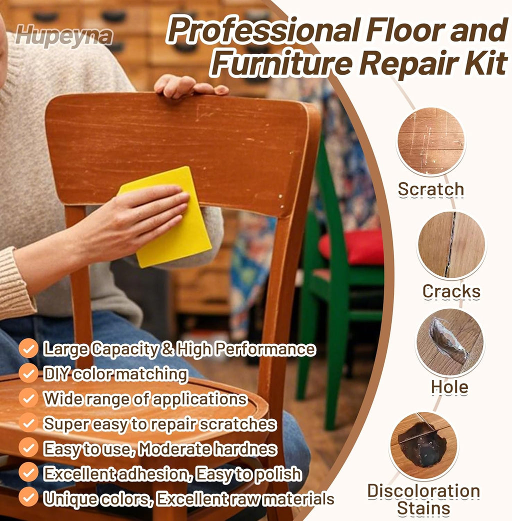 Wood Repair Kit, Wood Furniture Repair Kit, Wood Filler, Wood Putty and Beeswax- Repair Stains, Scratch, Cracks, Hole, Discoloration for Wooden Door, Table, Cabinet, Bed, Floor (Tech Gray Series)