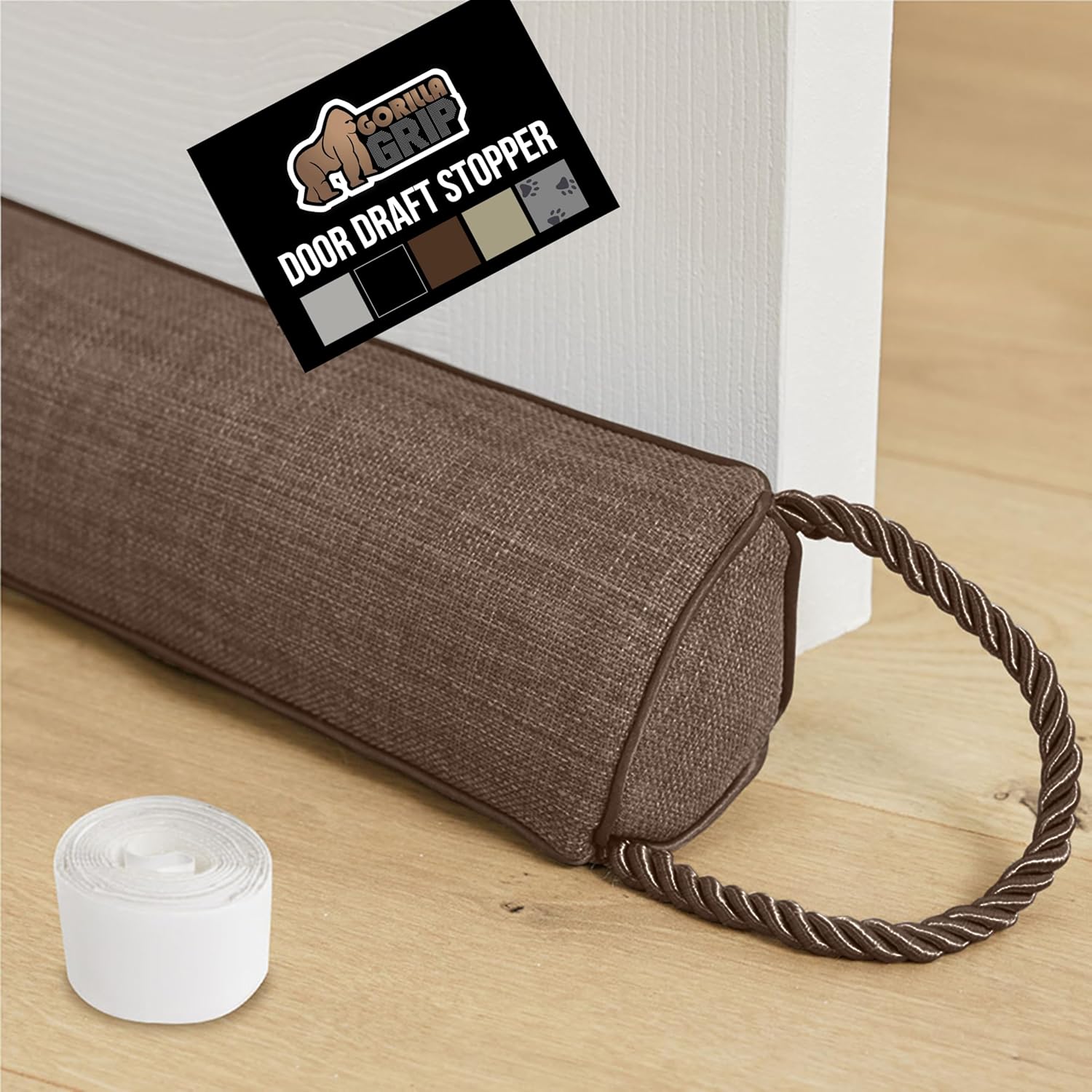 GORILLA GRIP Door Draft Stopper for Bottom of Doors, Weather Stripping Seal Blocks Hot Air, Noise, Bugs, Keeps Cold AC in, Sound Proofing Easy Install Gap Filler, Home Essentials, 36 Inch, Brown