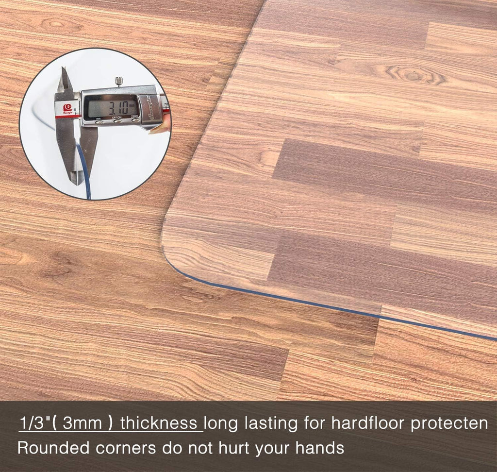 Office Chair Mat for Hardwood Floor, 1/8" Thick 55” x 35” Crystal Clear Hard Floor Chair Mat, Transparent Floor Protector Mat Flat Without Curling