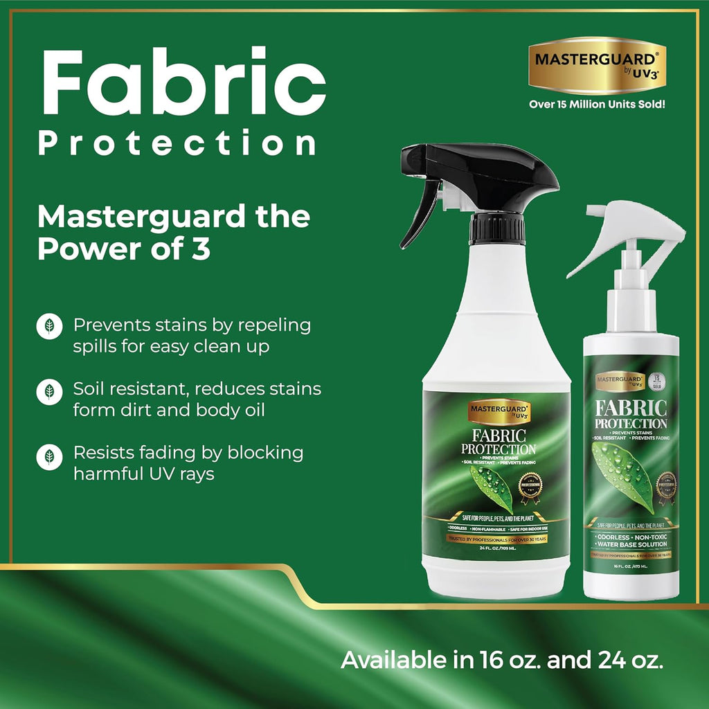 Fabric Protection Spray Water Based Solution - Natural Kid and Pet Safe Formula, Fabric Protector for Upholstery, Couch, Shoes, Jackets & Outdoor Furniture - Waterproof & Stain Resistant - 16 oz