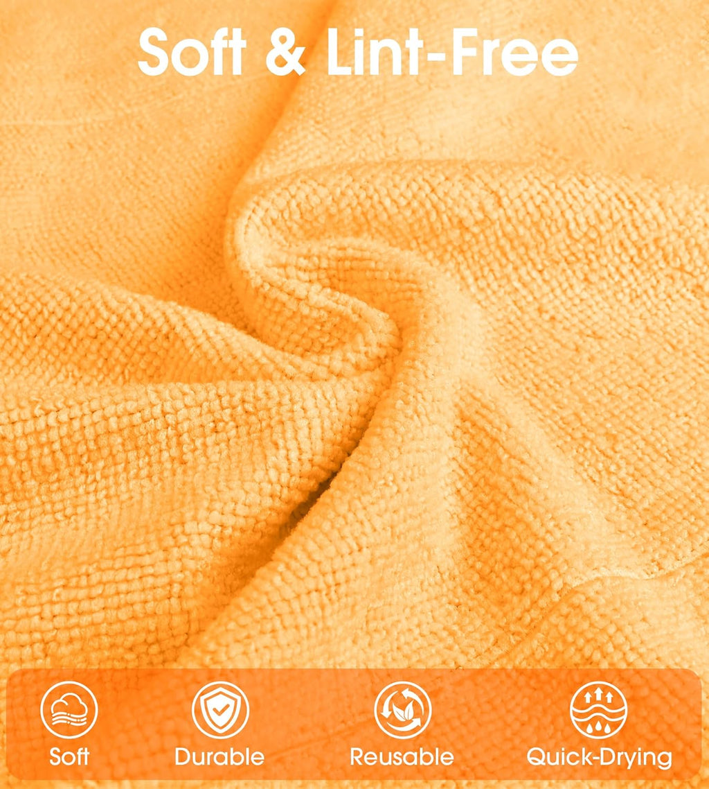 Roll of Microfiber Cleaning Cloth –100 Pack, Tear Away Microfiber Towels, Reusable, Washable, Scratch-Free, Cleaning Supplies, Kitchen Towels for Car, Home, Kitchen (Tangerine Yellow)