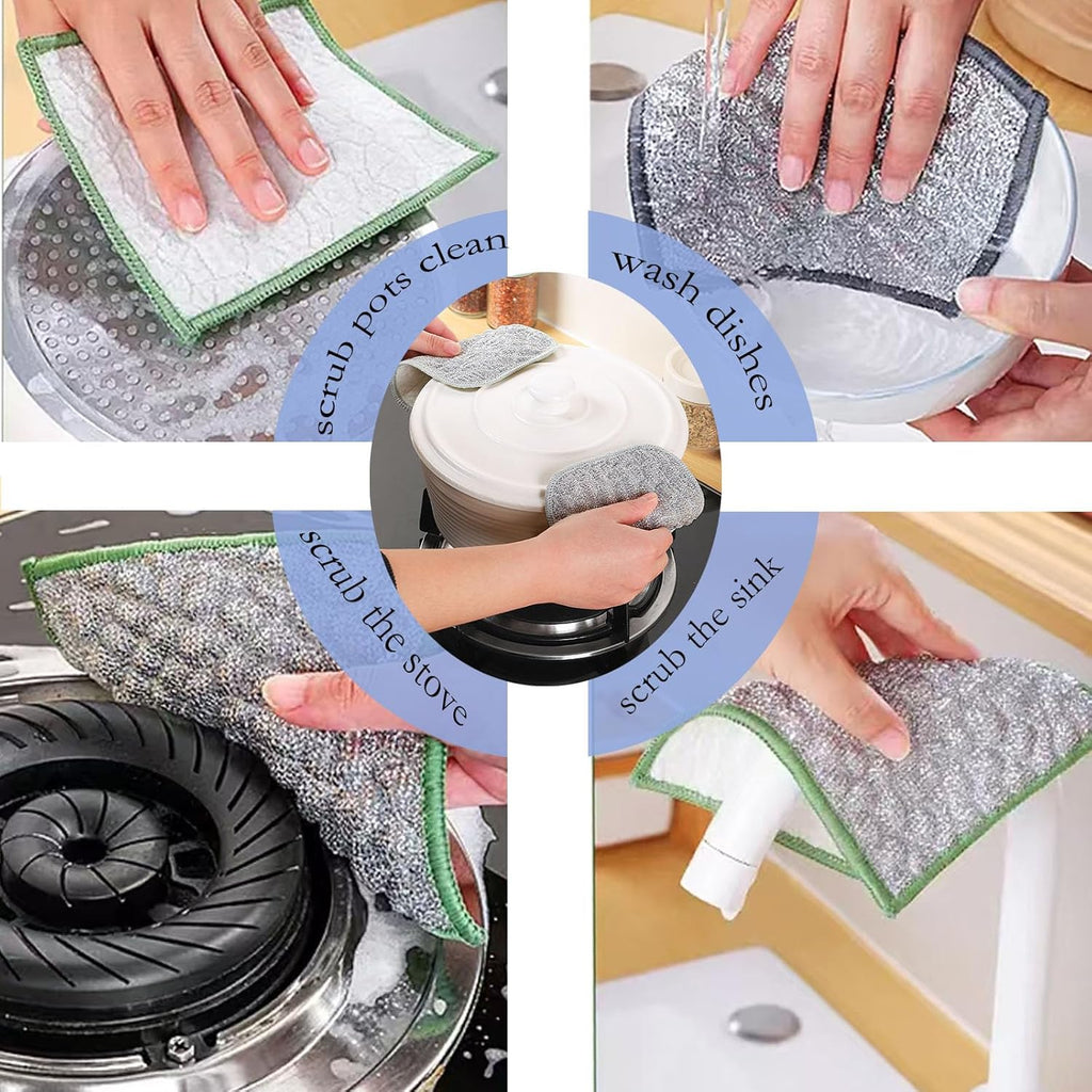 New Scratch-Resistant Multi-Functional Metal Wire Dish Cloth, Double-Sided for Wet and Dry use, Suitable for Washing Dishes, cookware, Sinks, stoves, and Kitchen Cleaning. (5PCS)