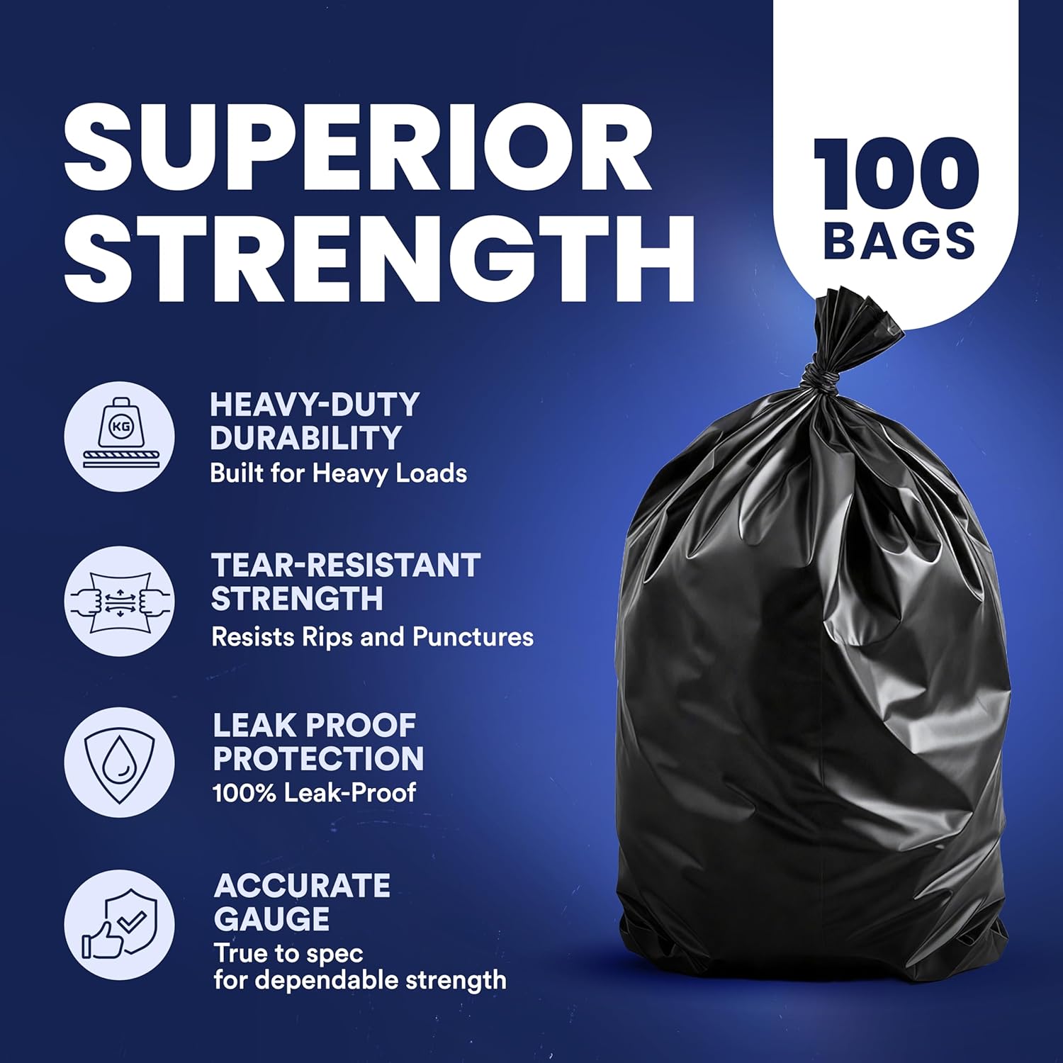 Plasticplace 55-60 Gallon Trash Bags │ 1.5 Mil │ Black Heavy Duty Garbage Can Liners │ 36” x 58” (100 Count)