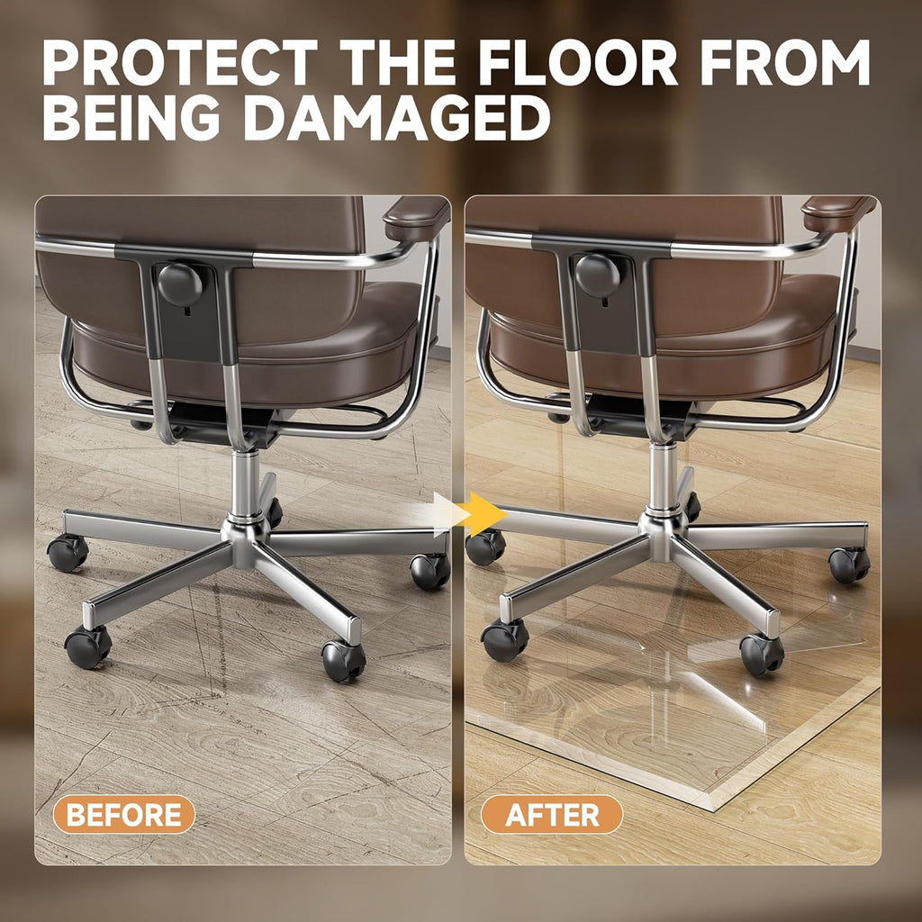 [Tempered Glass] 47“ x 40” Beveled Edge Glass Chair Mat with Polished Edge Clear Office Chair Mat, Glides Smoothly, Suitable for Carpet or Hardwood Floors