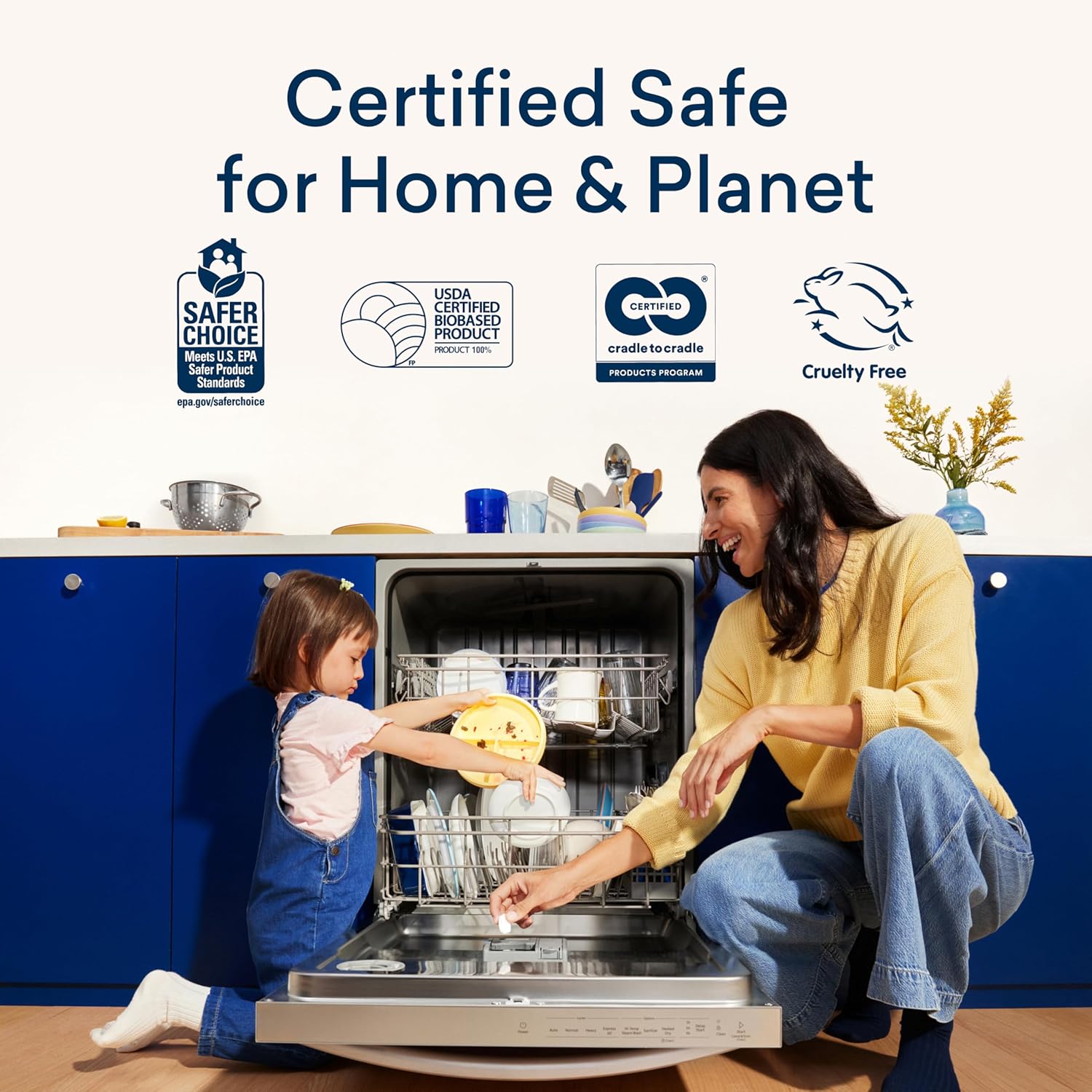 BLUELAND 100% Plastic-Free Dishwasher Detergent Tablets, 120 Count, Lemon Zest Scent, Eco Friendly Dishwashing Pods, Natural, USDA Certified biobased