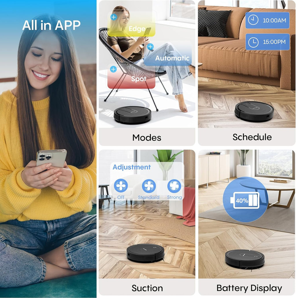 Bagotte Robot Vacuum and Mop with 5000Pa, Robot Vacuum Cleaner with Schedule, 4 in 1 Robotic Vacuum Cleaner,Ultra Slim,Self-Charging,Wi-Fi/Voice/App, Perfect for Pet, Hard Floors, Carpet