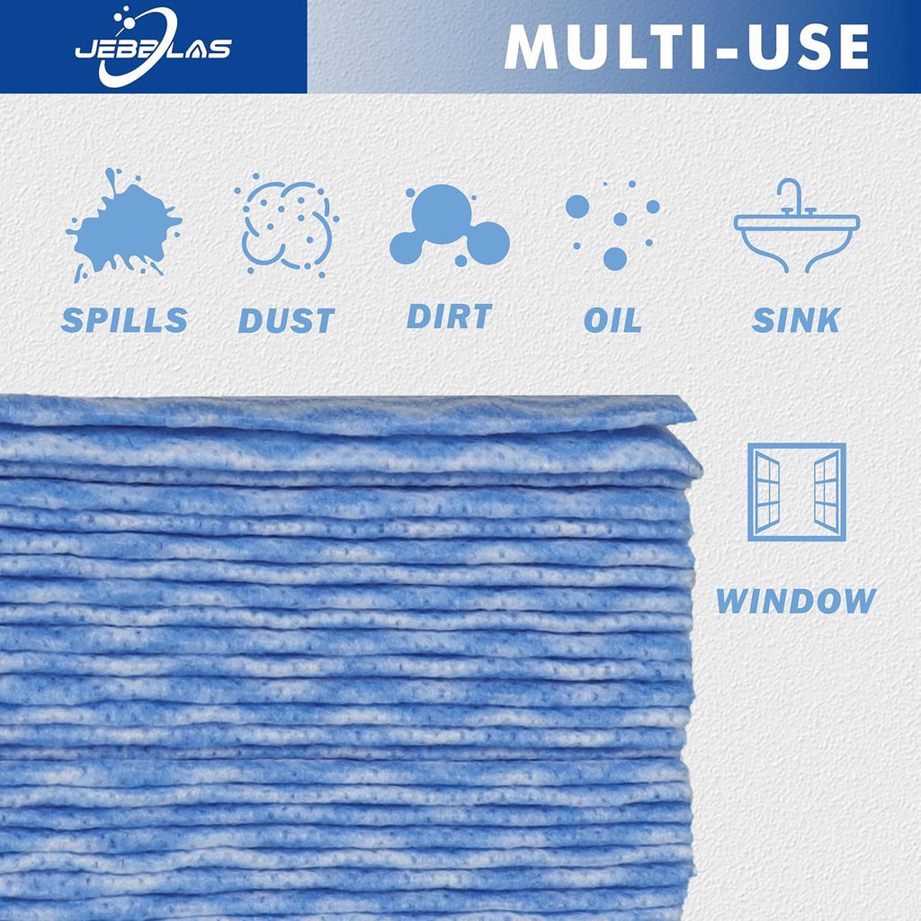 JEBBLAS 100Pcs Reusable Cleaning Cloths 11.8‘’x11.8‘’ Handi Wipes Reusable Cloths Dry Cleaning Cloths Dish Towel Dish Cloths Handy Cleaning Wipes, Blue