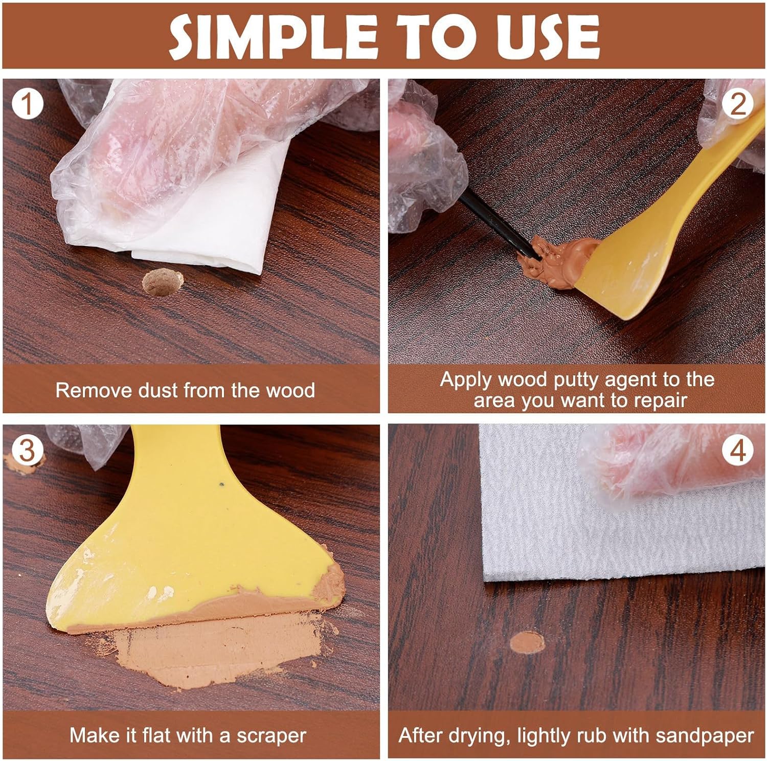 SEISSO Wood Filler, Walnut Wood Putty for Trim, Wood Filler Paintable, Stainable, Water-Based Wood Putty Filler Outdoor, Wood Repair Kit - Restore Wooden Table, Cabinet, Floors, Door