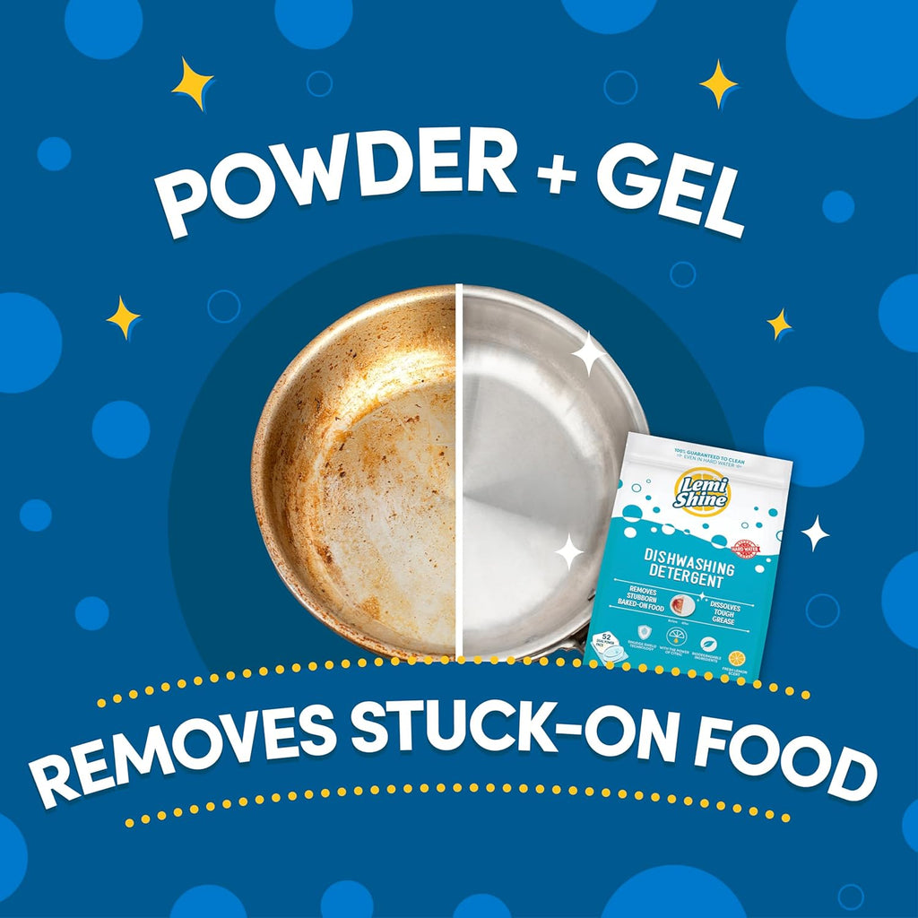 Lemi Shine Natural Dishwasher Pods | All-In-One Powder & Gel Dishwasher Detergent Pods with Powerful Citric Acid | Eco Friendly Dish Wash Cleaning Supplies (52 Count)