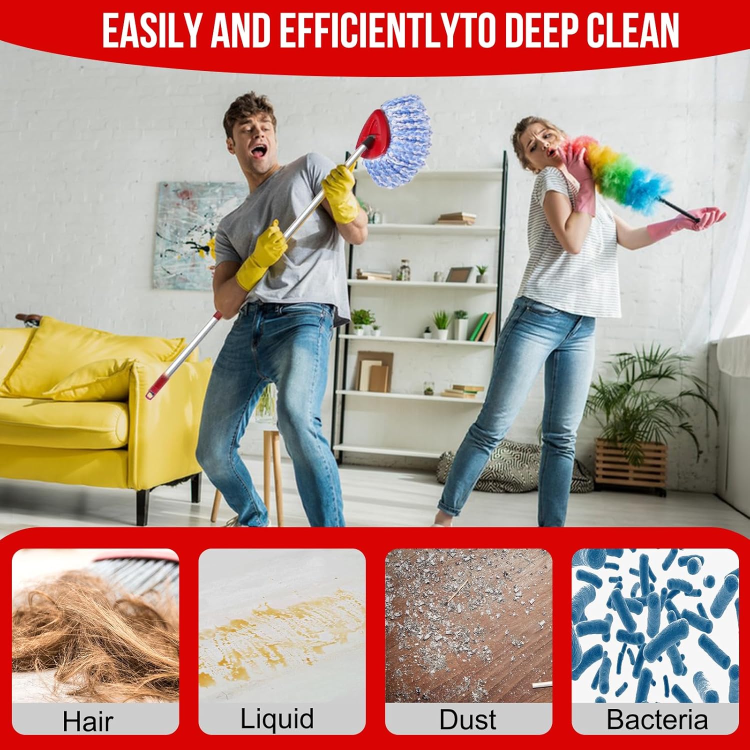 Spin Mop Head, Base, Handle Replacement for O-Ceda RinseClean 2 Tank System,4 Microfiber Mop Refills, 1 Base and 30-58in Handl Set Combo (Blue 2 Tank System)