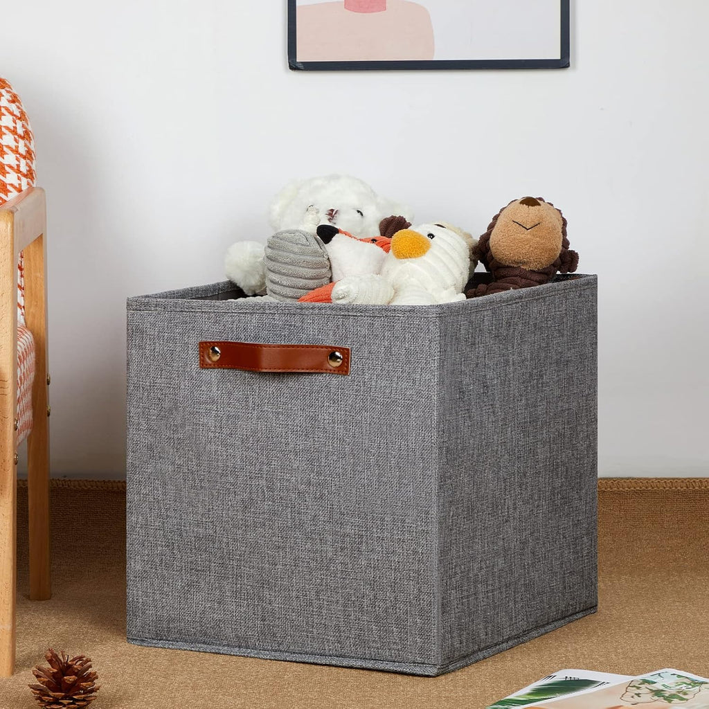 DULLEMELO Fabric Storage Cubes,13 inch Cube Stroage Bins for Empty Gift Basket,Toys Nursery Clothes Storage Linen Closet Organizers and Storage Baskets Shelves Bins(Grey-4 Pack)