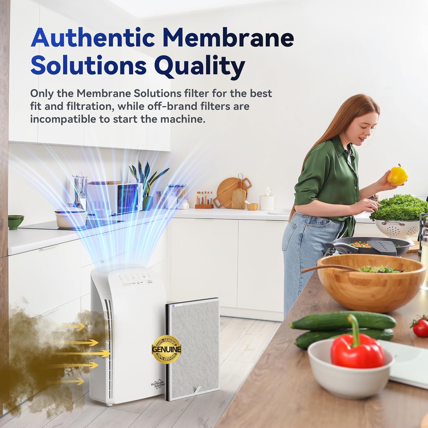 Membrane Solutions MSA3/MSA3S Genuine Smoke Removal Air Purifier Filter Replacement 2 Pack, Upgraded 6-in-1 H13 True HEPA Filter with OdallerPure Technology