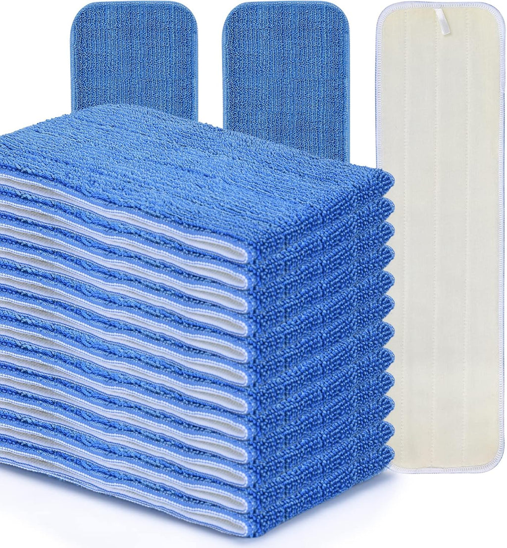 MATTHEW 18'' Microfiber Spray Mop Replacement Pads Heads for Wet Dry Reusable Mops Floor Home Commercial Cleaning Refills, Machine Washable Fits Compatible with Bona Mop&Most Spray Mops Blue (12 Pack)