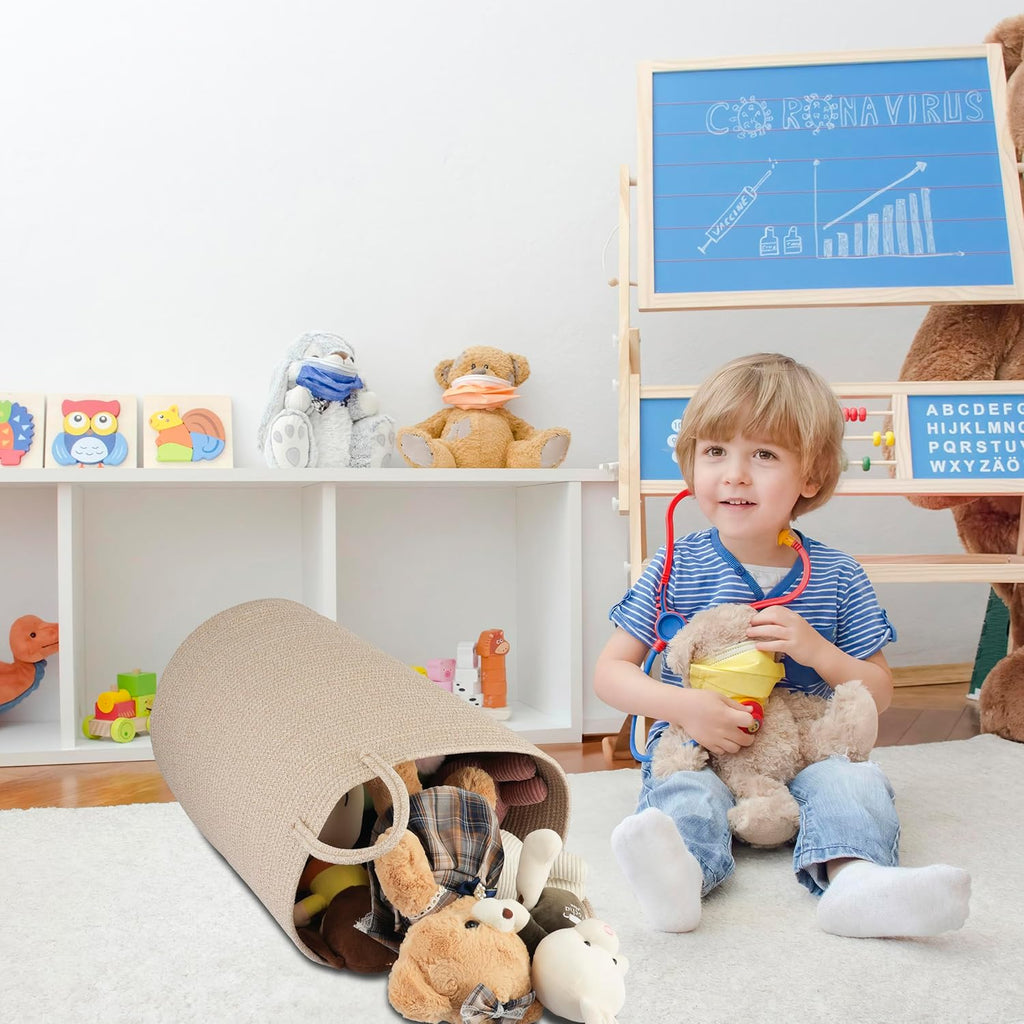 Cotton Rope Laundry Basket Hamper for Clothes Woven Storage Basket for Living Room Bedroom Boho Tall Rope Baskets for Blanket Toys Pillow Towels Baby Nursery Hamper Bin Large oatmeal