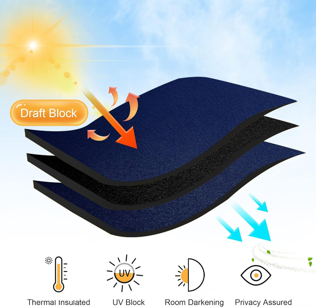 RYB HOME Kitchen Curtain Room Darkening Drapes, Thermal Insulated Curtains for Energy Saving, with Back Tab 2 Haning Methods, Privacy Drapes for Boys' Bedroom, 42 x 72 inch, Navy Blue, 2 Pcs