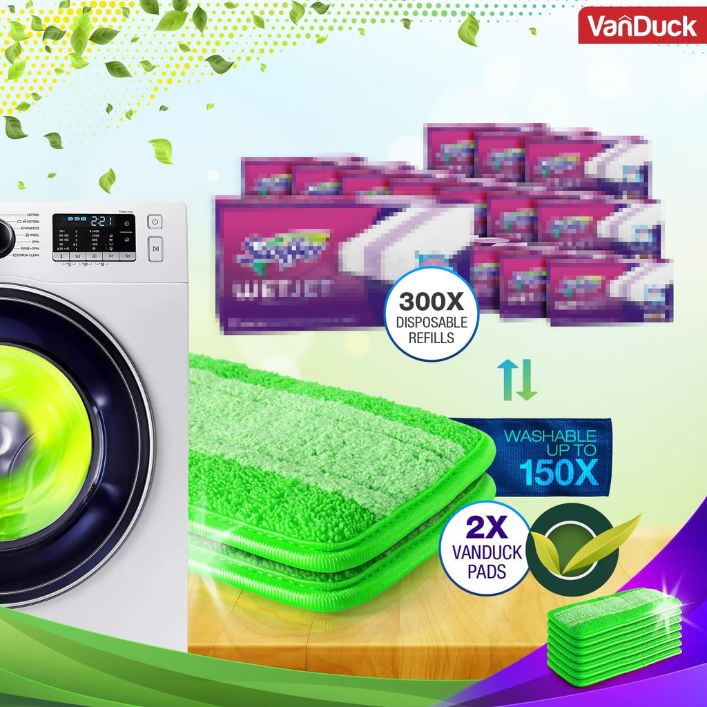 VanDuck Reusable Mop Pads Compatible with Swiffer WetJet (2 Pack) - Microfiber Mop Refill for Wet Mopping Cloths - Hardwood Floor Cleaning Spray Pads are Reusable Replacements