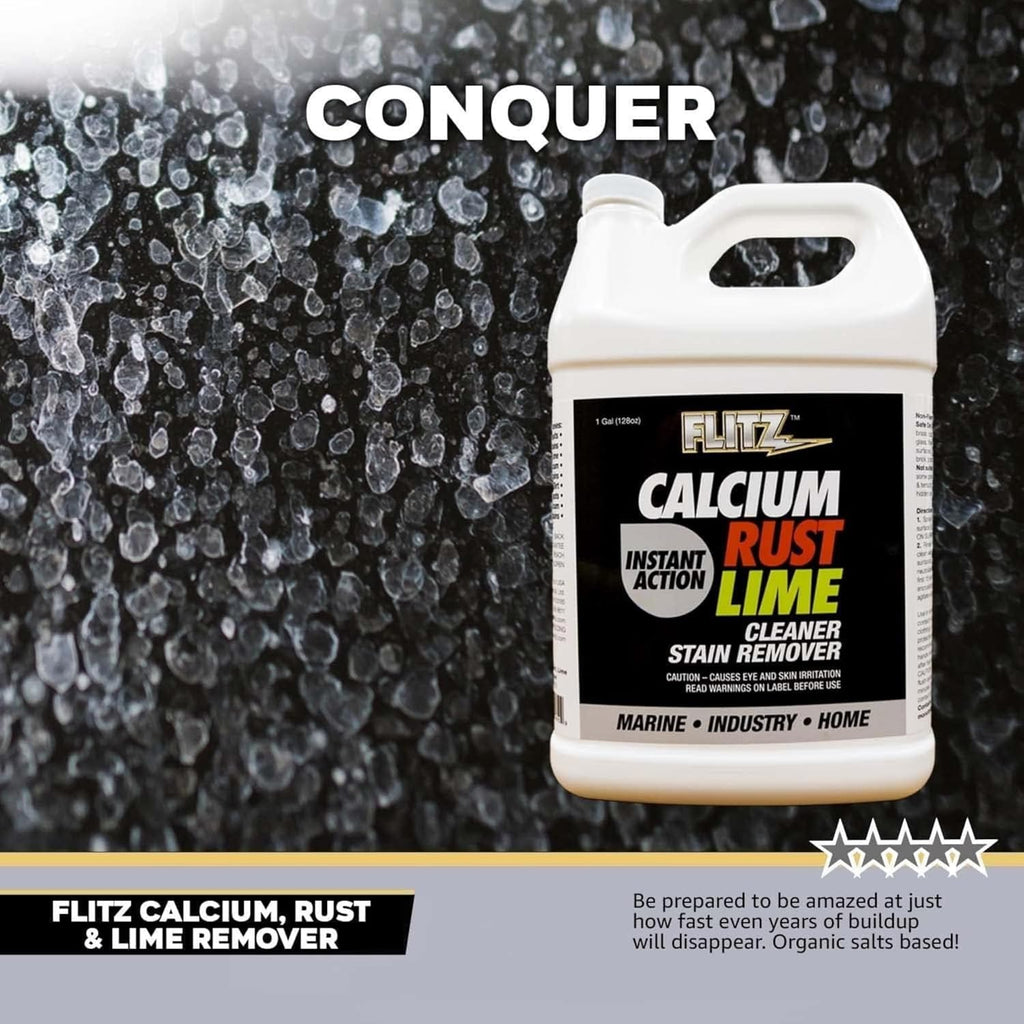 Flitz Calcium, Rust, & Lime Remover - 1 Gallon Bottle of USA-Made Limescale Remover for Toilets, Showers, and More - Powerful Spray that Instantly Eliminates Tarnish, Grease, and Other Grime (1 Pack)