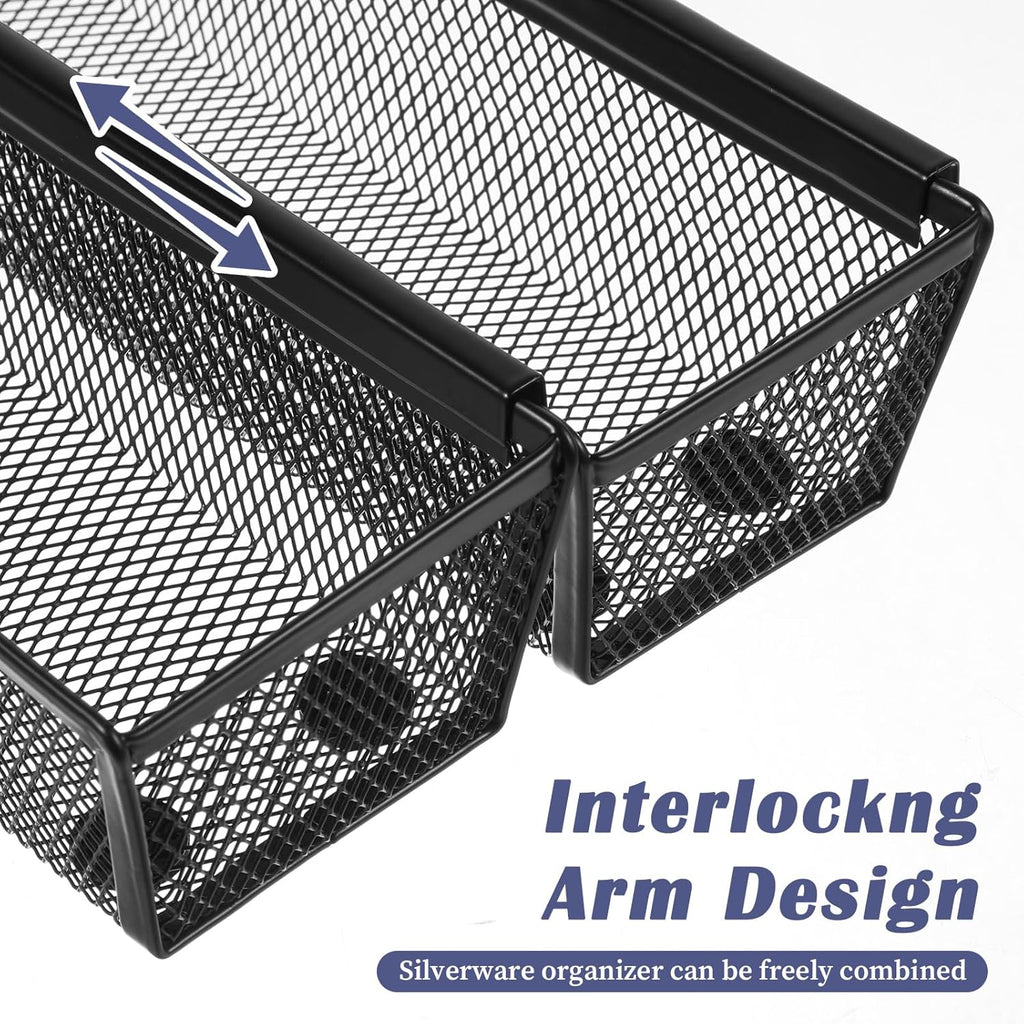 10 Pack Silverware Drawer Organizer 9 x 3 x 2 Inch Mesh Utensil Organizer for Kitchen Drawers with Interlocking Arm for Flatware Knives Spoons Fork Cosmetic Utensil Tabletop Storage Tray