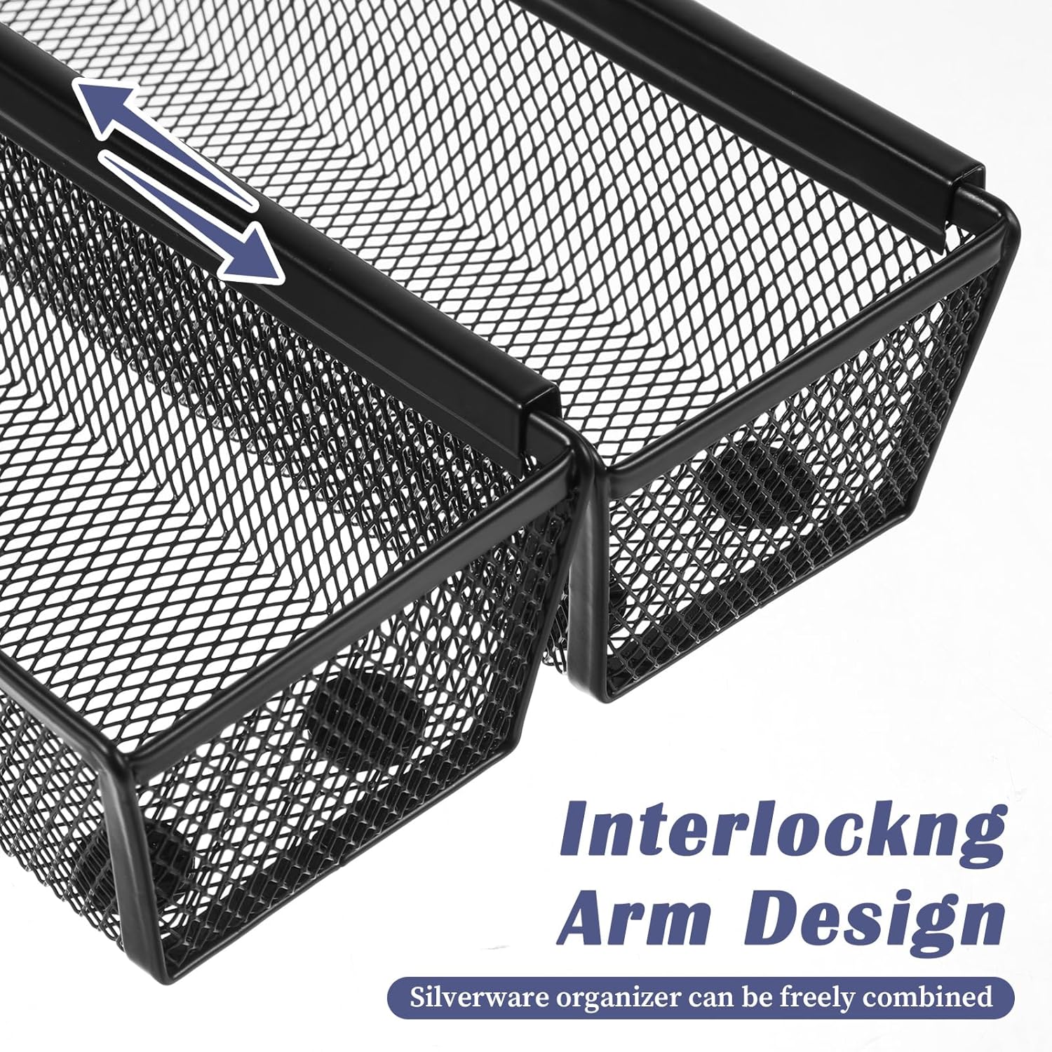 10 Pack Silverware Drawer Organizer 9 x 3 x 2 Inch Mesh Utensil Organizer for Kitchen Drawers with Interlocking Arm for Flatware Knives Spoons Fork Cosmetic Utensil Tabletop Storage Tray