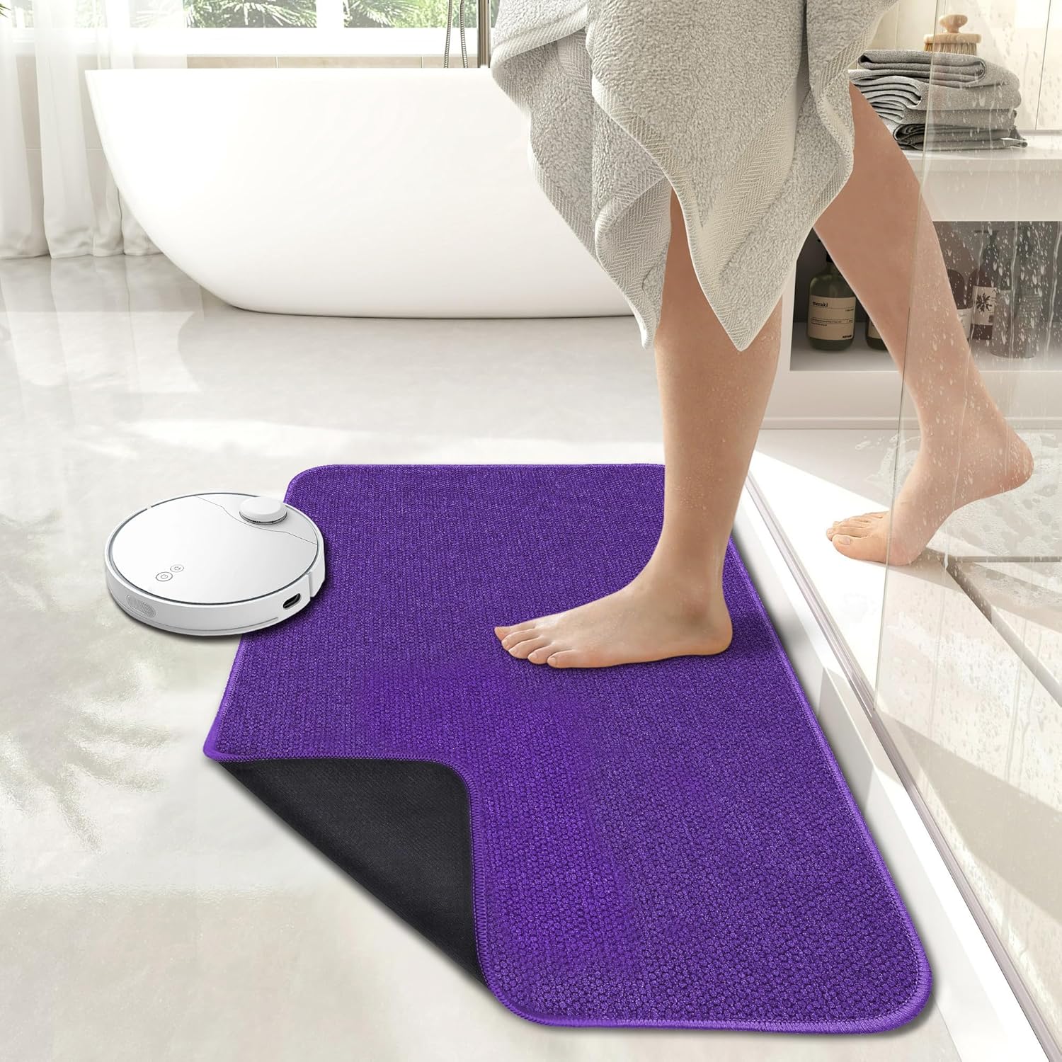 Bath Mat,Ultra Thin Bathroom Rugs,Rubber Bath Mats for Bathroom,No Slip Bath Rugs,Quick Dry,Machine Washable,Low Pile,Absorbent,Shower Outside,Sink,Home Decor Accessories.Purple,1'8"x2'8"(20x32inch)