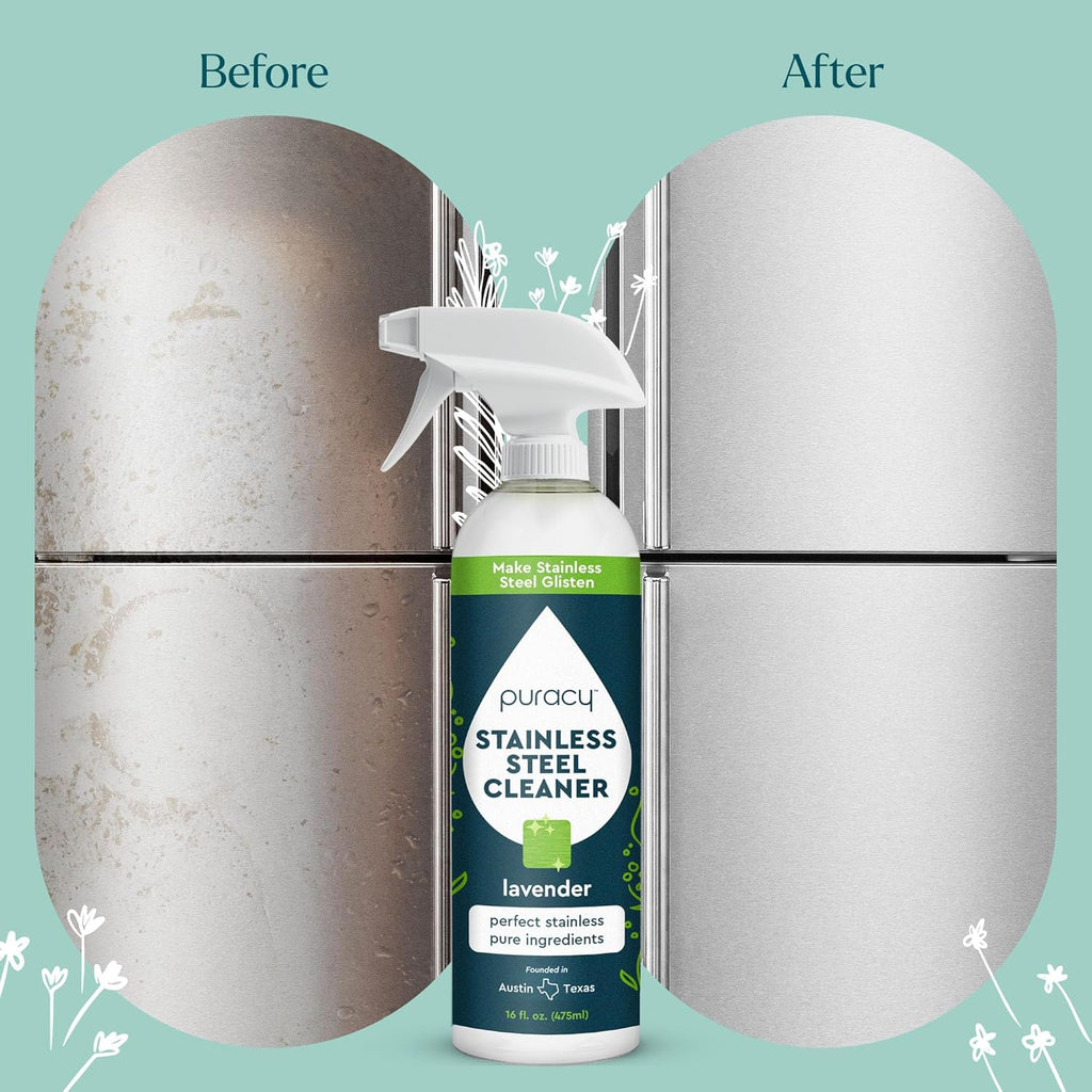 Puracy Stainless Steel Cleaner, Natural Stainless Steel Sink Cleaner, Stainless Steel Cleaner for Appliances, Sink Cleaner and Polish Kitchen Cleaner, Stainless Steel Refrigerator Spray (Lavender)
