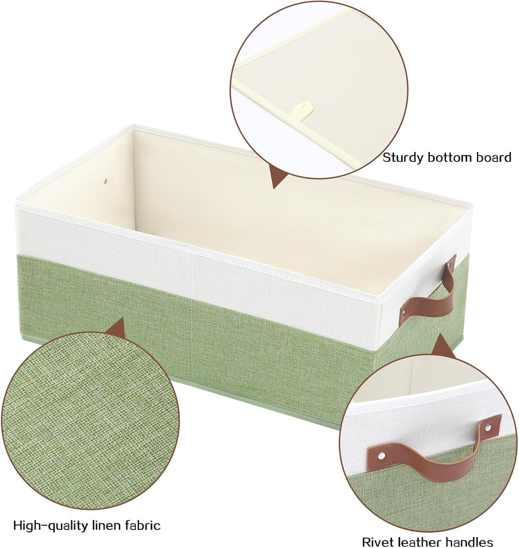 3 Pack Large Capacity Storage Bins Closet Organizer for Shelves, Fabric Closet Storage Baskets Boxes with Leather Handles for Organizing Clothes, Sheets, Jeans, Toys, Books (Green)