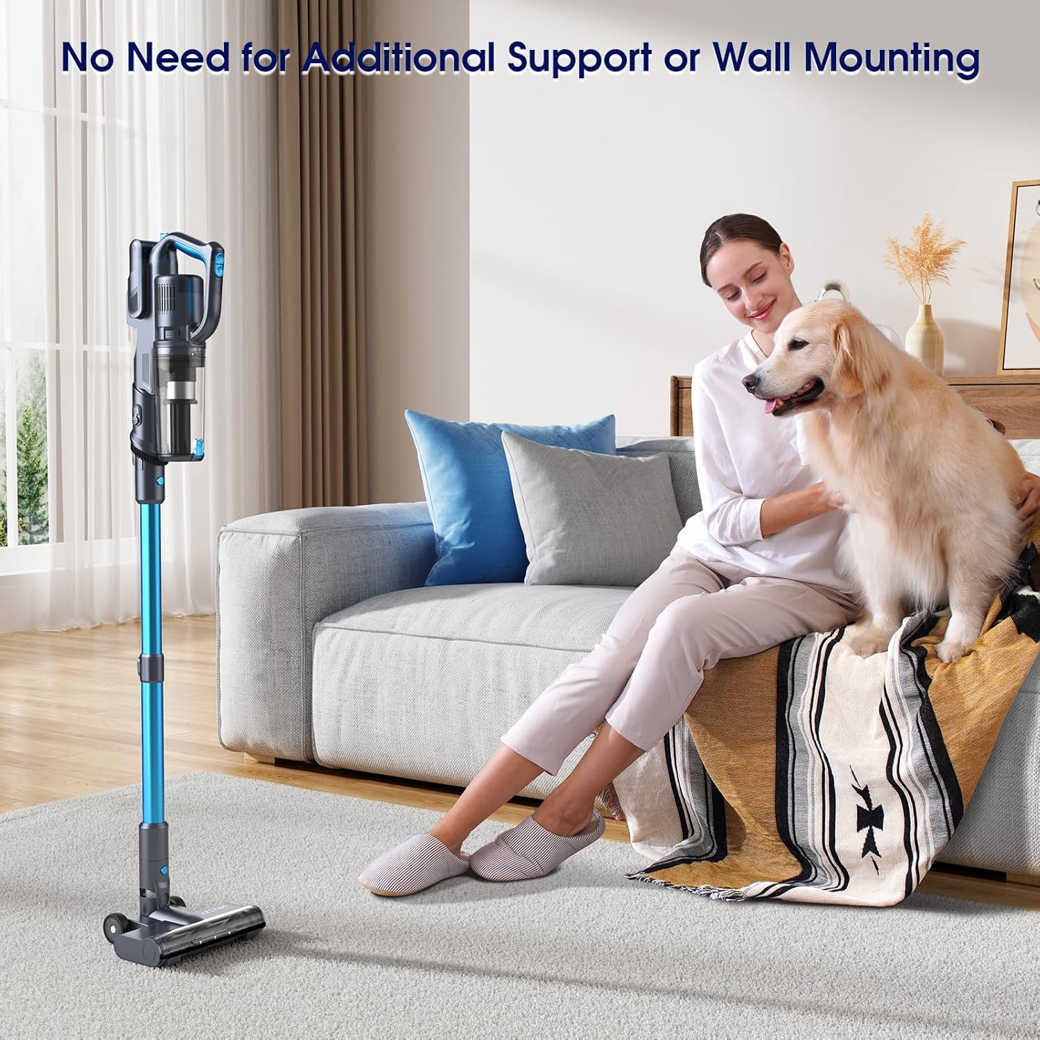 35,000pa Cordless Vacuum Cleaner, Max 50 Minutes, Lightweight Cordless Cleaners for Home, Stick and Handheld Vacuum for Carpets, Hard Floor, Pet Hair, Cars (Blue)