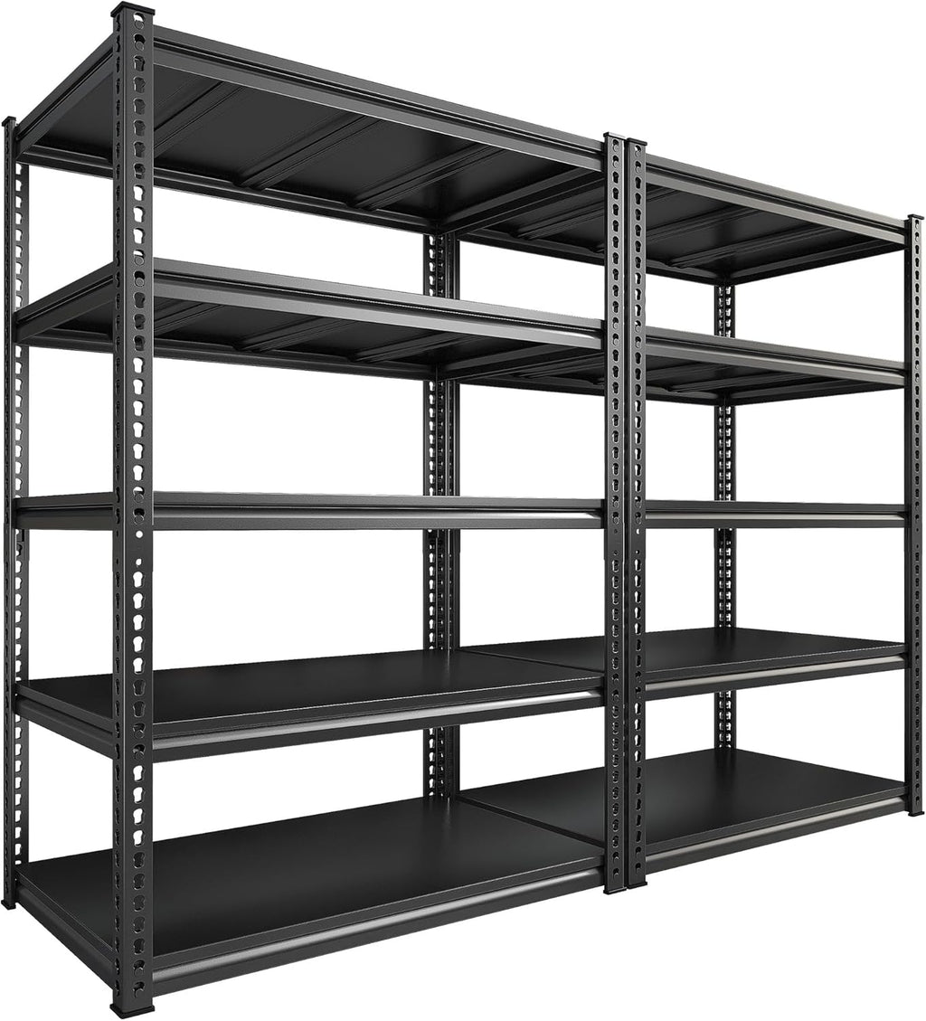 REIBII 72" H Garage Shelving Load 2500 LBS, Heavy Duty Storage Shelves, 5-Tier Adjustable Garage Shelves for Warehouse, Basement, 72" H x36 W x18 D, Black, 2 Pack