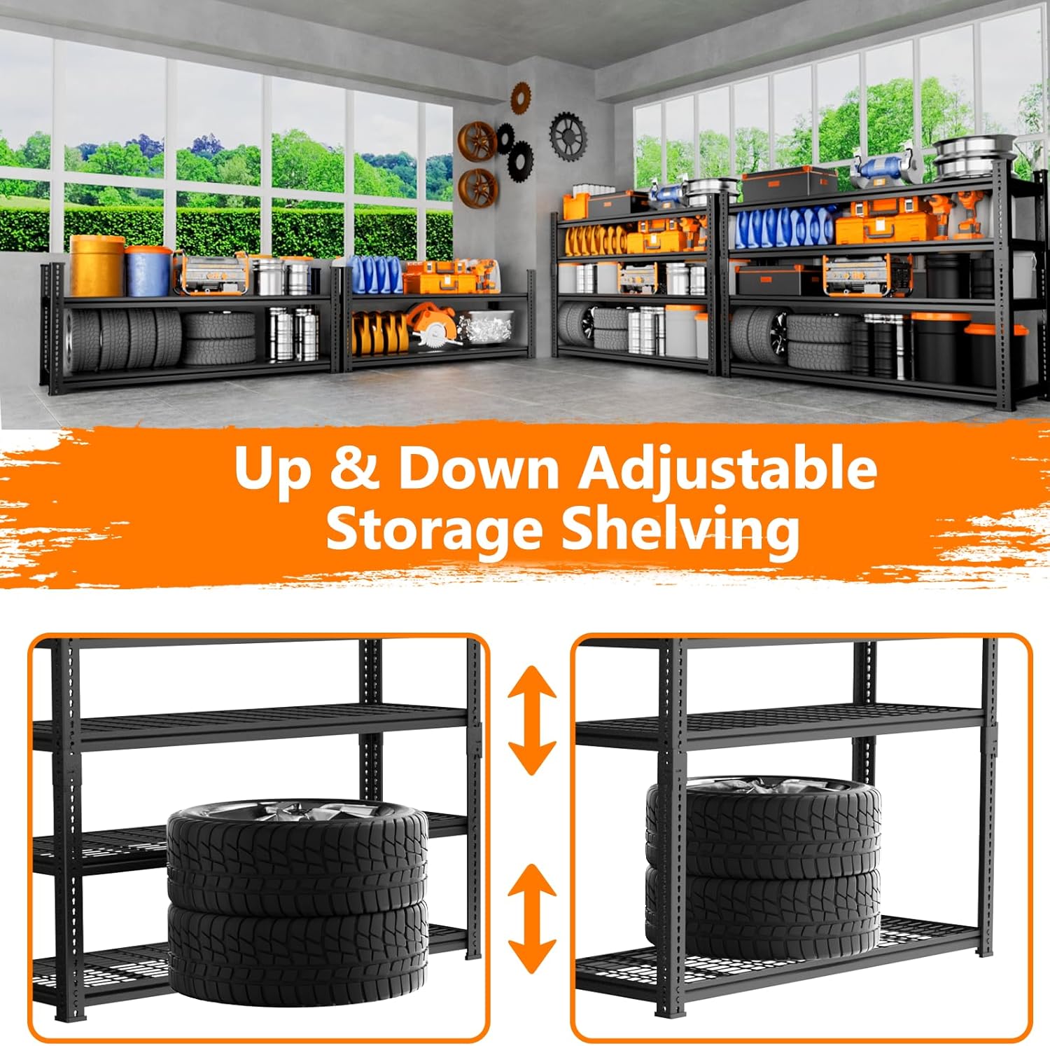 Storage Shelves Heavy Duty 2 PCS,48"L x 18"W x 72"H Garage Storage Shelves Unit Loads 3700LBS, 5-tier Adjustable Metal Industrial Utility Shelf Rack for Kitchen, Laundry Room,Warehouse, Basement