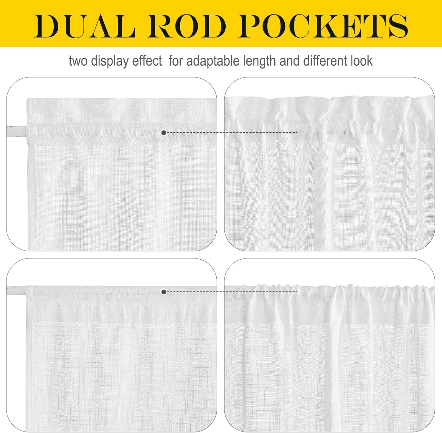 NICETOWN Classroom Window Cover Sheer Lockdown Shade, Front Door Curtains for Glass Window, Small Rod Pocket Curtains for French Door/Basement/Bathroom, 1 Panel, 36" Wide x 40" Long, White