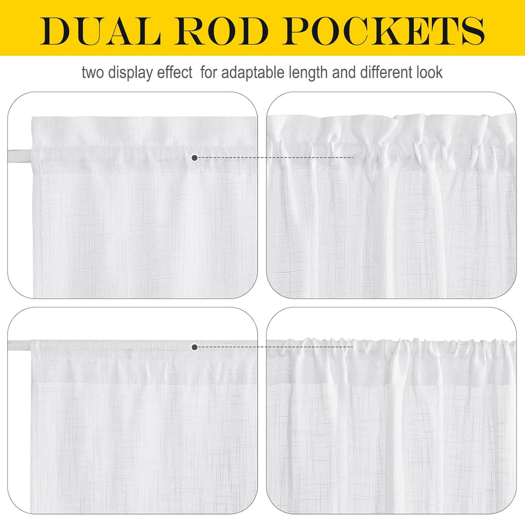 NICETOWN Front Sheer Door Sheer Curtain, Privacy Semitransparent Voile French Door Curtain with Top and Bottom Rod Pocket, Tieback Included, W52 inches x L40 inches, 1 Panel, White