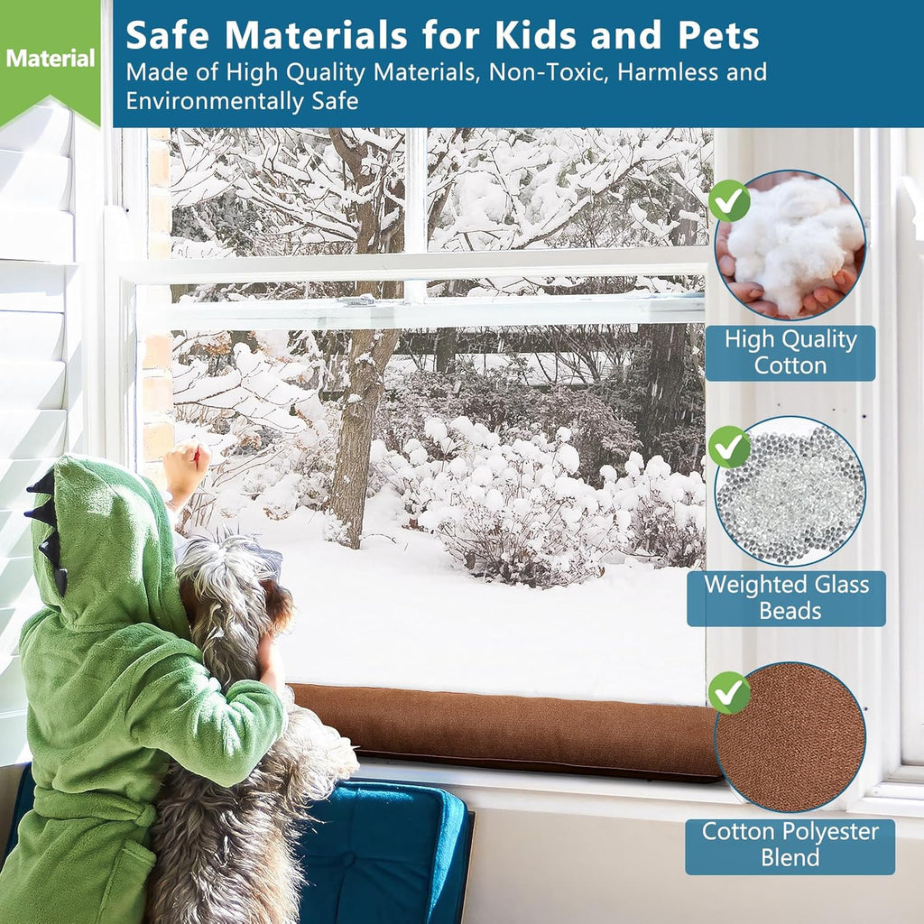 Triangle Under Door Draft Stopper 32 inch Weighted Draft Blocker Bottom Seal Noise Air Guard for Doors and Windows, Brown