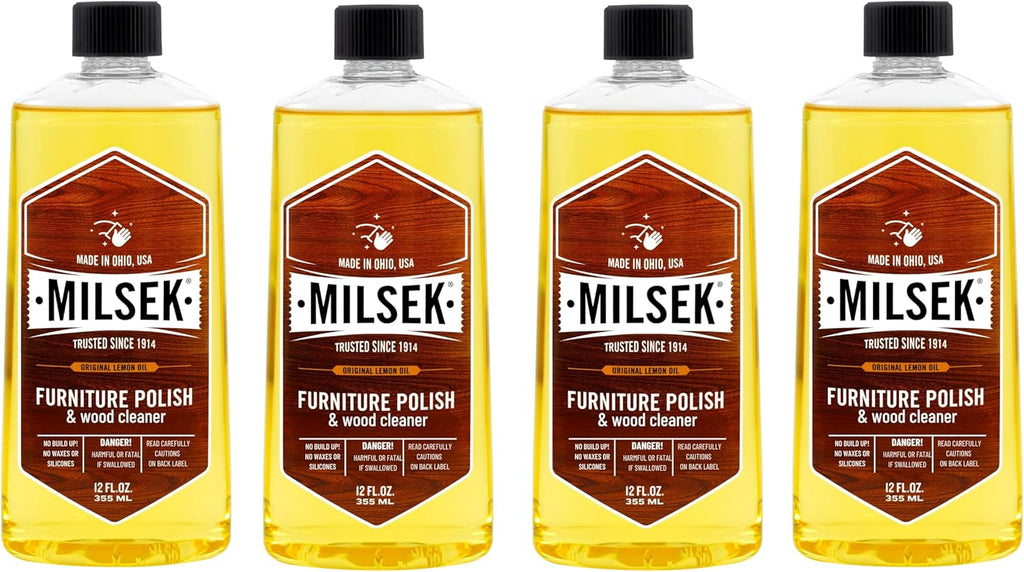 Milsek Furniture Polish and Wood Cleaner with Lemon Oil - Multipurpose Solution for Home Improvement from Hardwood Floors to Kitchen Cabinets - 12 Fl Oz (Pack of 4)
