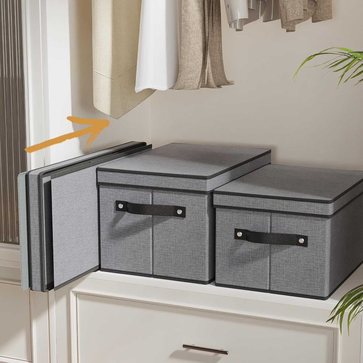 Fabric Storage Boxes, 7.1 x 9.1 x 13 Inch Baskets for Shelves with Lids, Wardrobe Organiser with Handles, Decorative Linen Closet Organizer Bins, Gray, 5 Pack