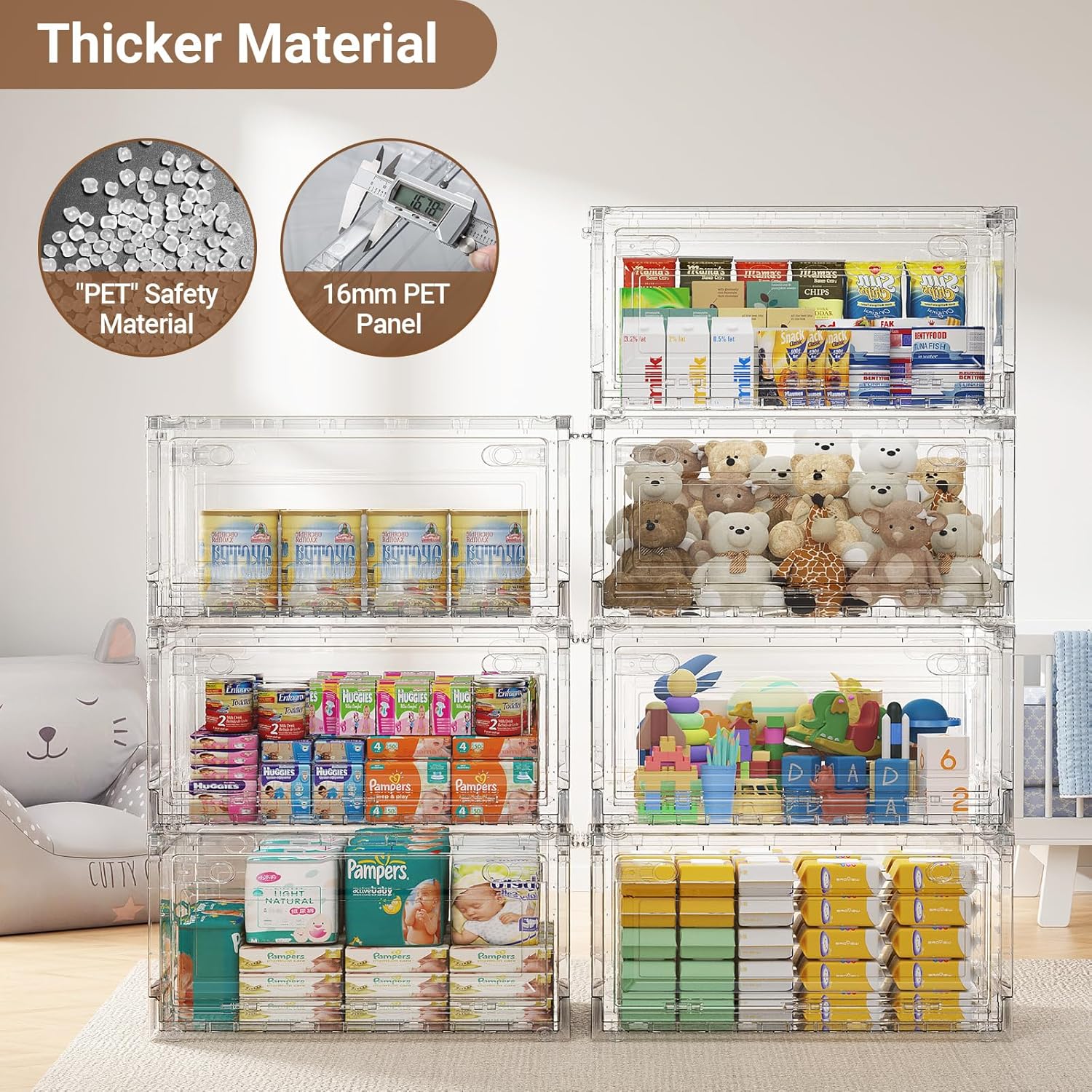 BROVIEW Clear Stackable Storage Drawers, Open Front Large Plastic Storage Bins with Lids, Foldable Closet Organizers and Storage for Wardrobe Cabinets, Pantry, Makeup,1 Pack