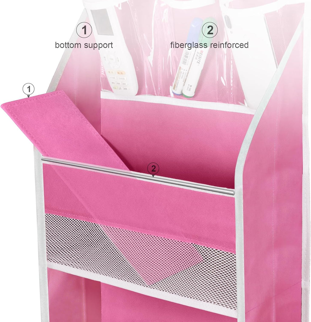 Univivi 5-Shelf Fabric Door Storage Over Door Hanging Organizer with 4 Large Pockets and 3 Small PVC Pockets Nursery Closet Cabinet Wall Mount Hanging Storage Organizers for Baby Nursery (Pink)