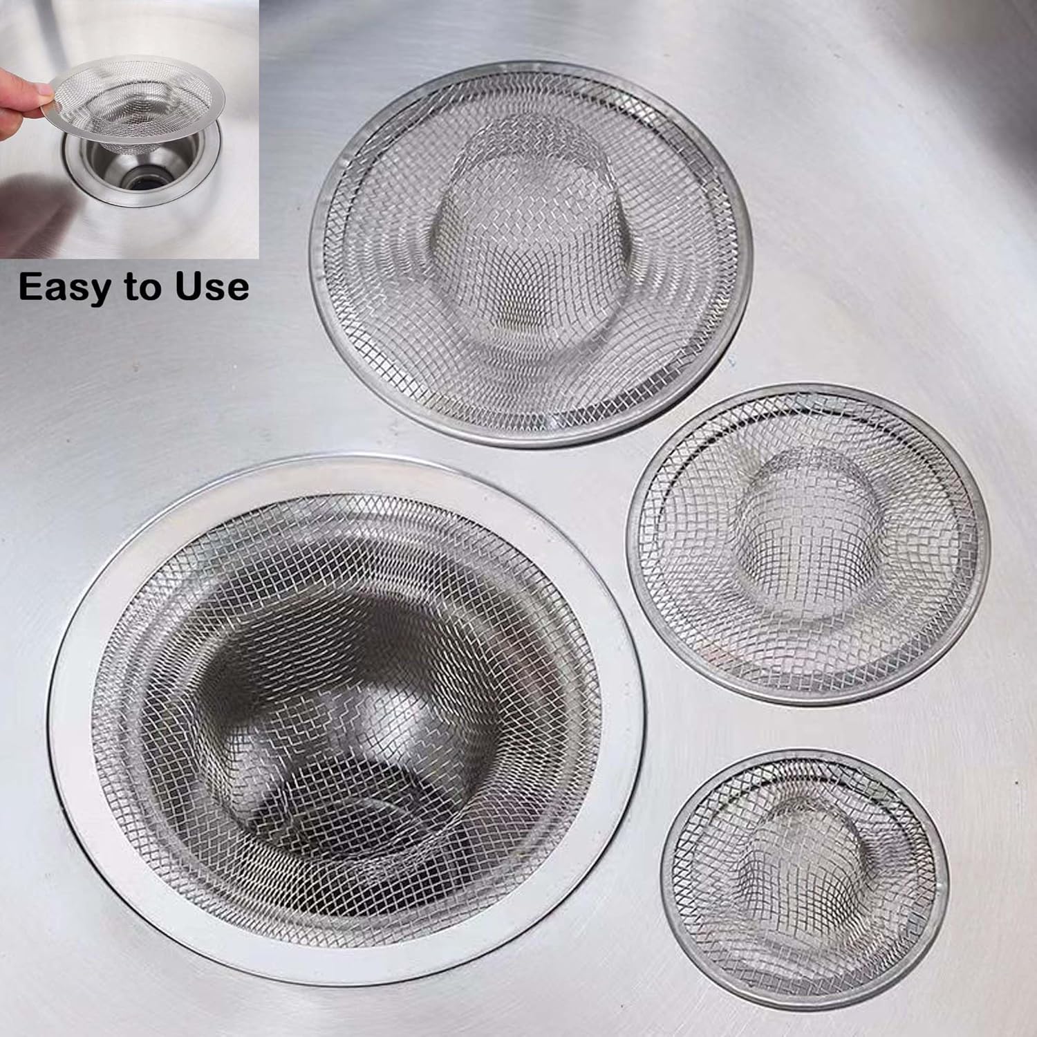 12PCS Stainless Steel Slop Basket Filter Trap, 2.75" & 4.41" Mesh Sink Drain Strainer Screen Bathroom Kitchen, Drain Mesh Basket Cover Hair Catcher for Lavatory RV Shower Floor Utility Drain