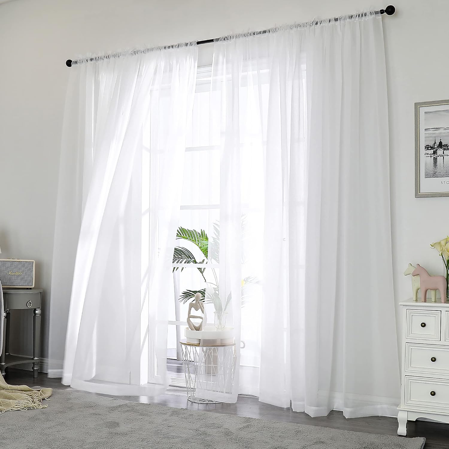 Chyhomenyc White Sheer Curtains 84 Inches Long 2 Panels Set - Light Filtering White Curtains for Living Room, Soft Gentle Voile Rod Pocket Bedroom Window Drapes, 42Wx84L Inch, 2PCS