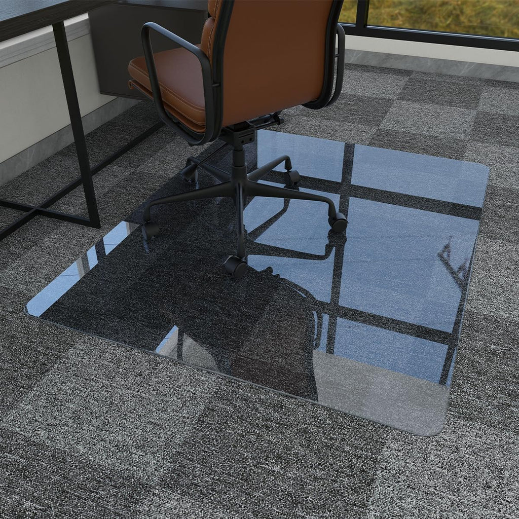 46" x 55" Chair Mat for Carpet - Office Chair Mat - Tempered Glass Floor Mat for Home/Office/Carpet Clear Computer Floor Mat - with 4 Anti-Slip Pads,Grey