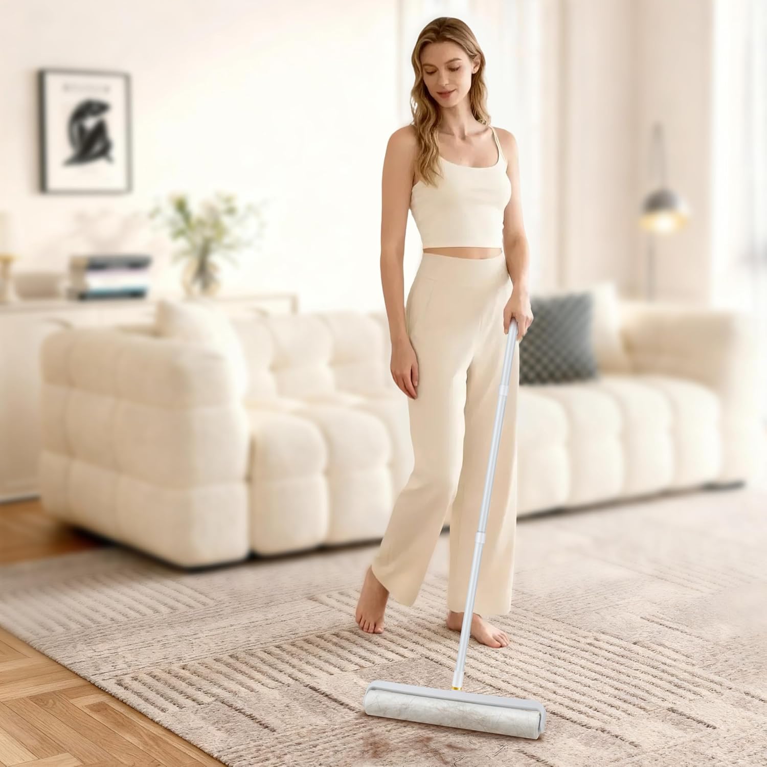 14.17" Extra-Wide Lint Roller Kit with 5 Refills & Dust Cover | Reusable Pet Hair Remover for Furniture, Car, Clothes | Extendable Handle (100 Sheets/Roll) (5)